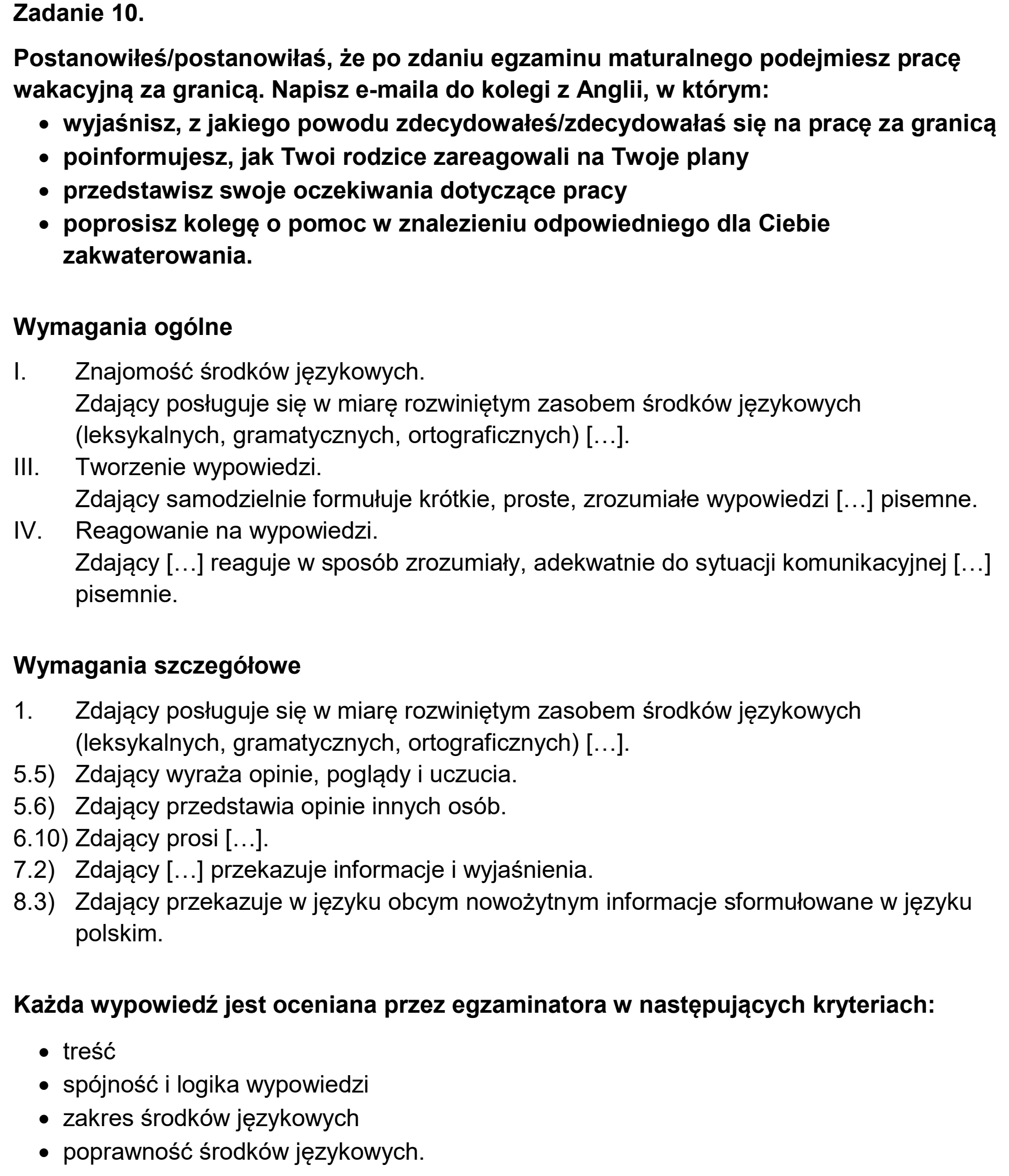 Matura dodatkowa, czerwiec 2026, odpowiedź do zadania 10