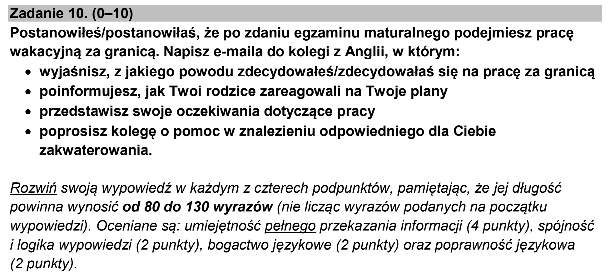 Matura dodatkowa, czerwiec 2026, zadanie 10