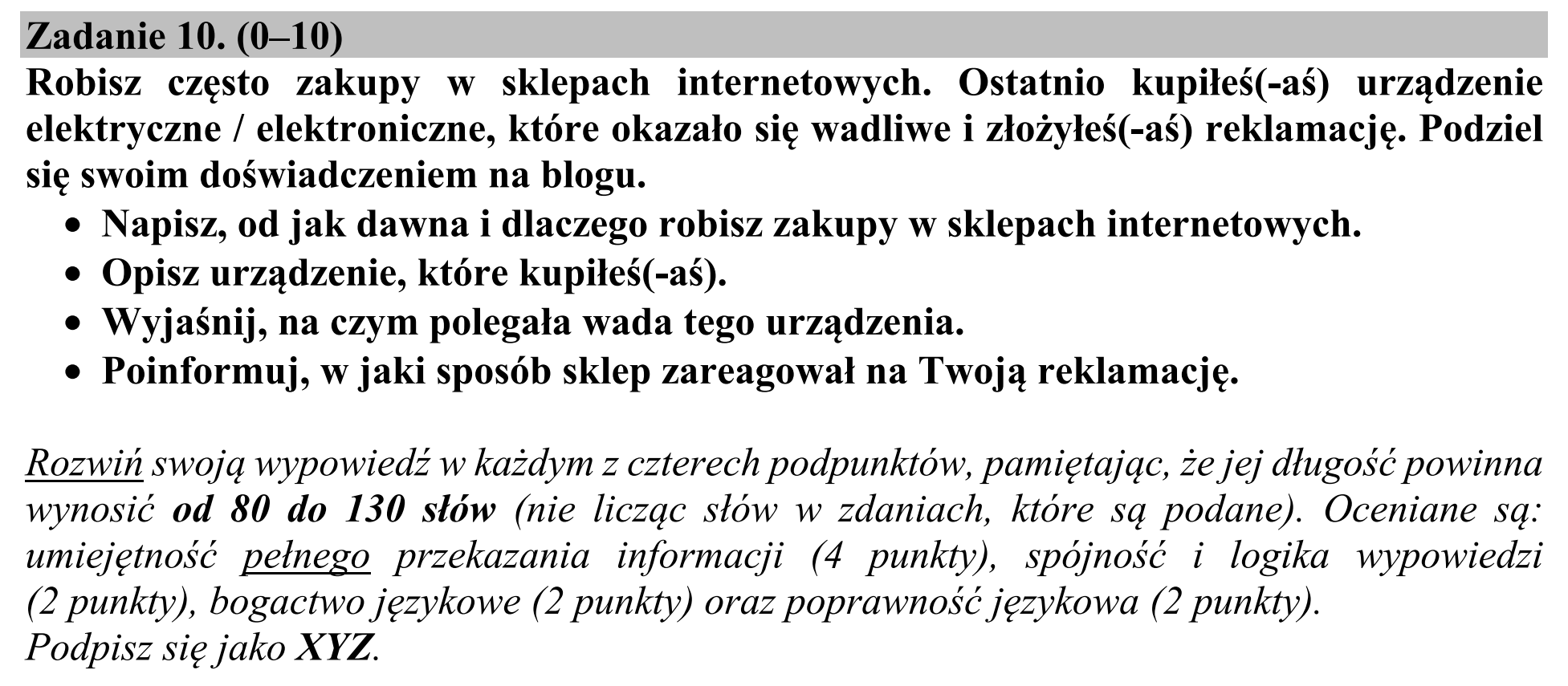 Matura dodatkowa, lipiec 2020, podgląd zadania 10