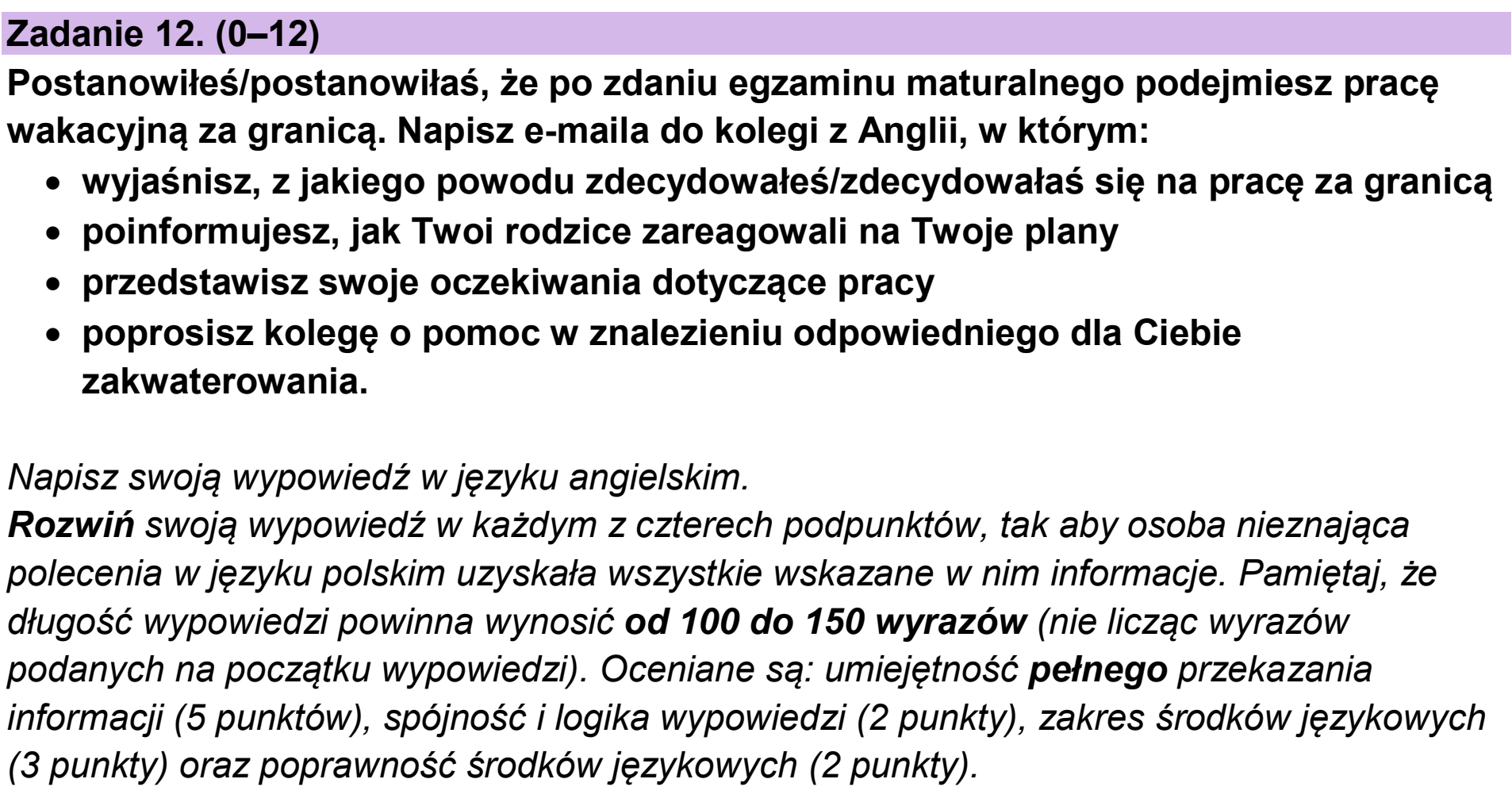 Matura dodatkowa, czerwiec 2026, podgląd zadania 12