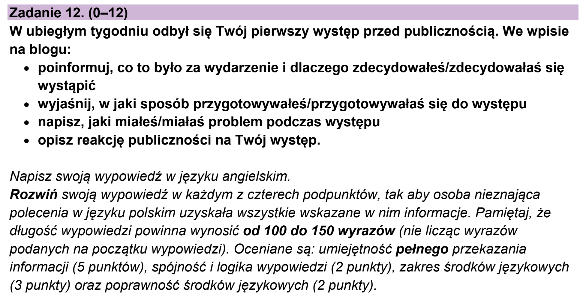 Matura, maj 2025, podgląd zadania 12