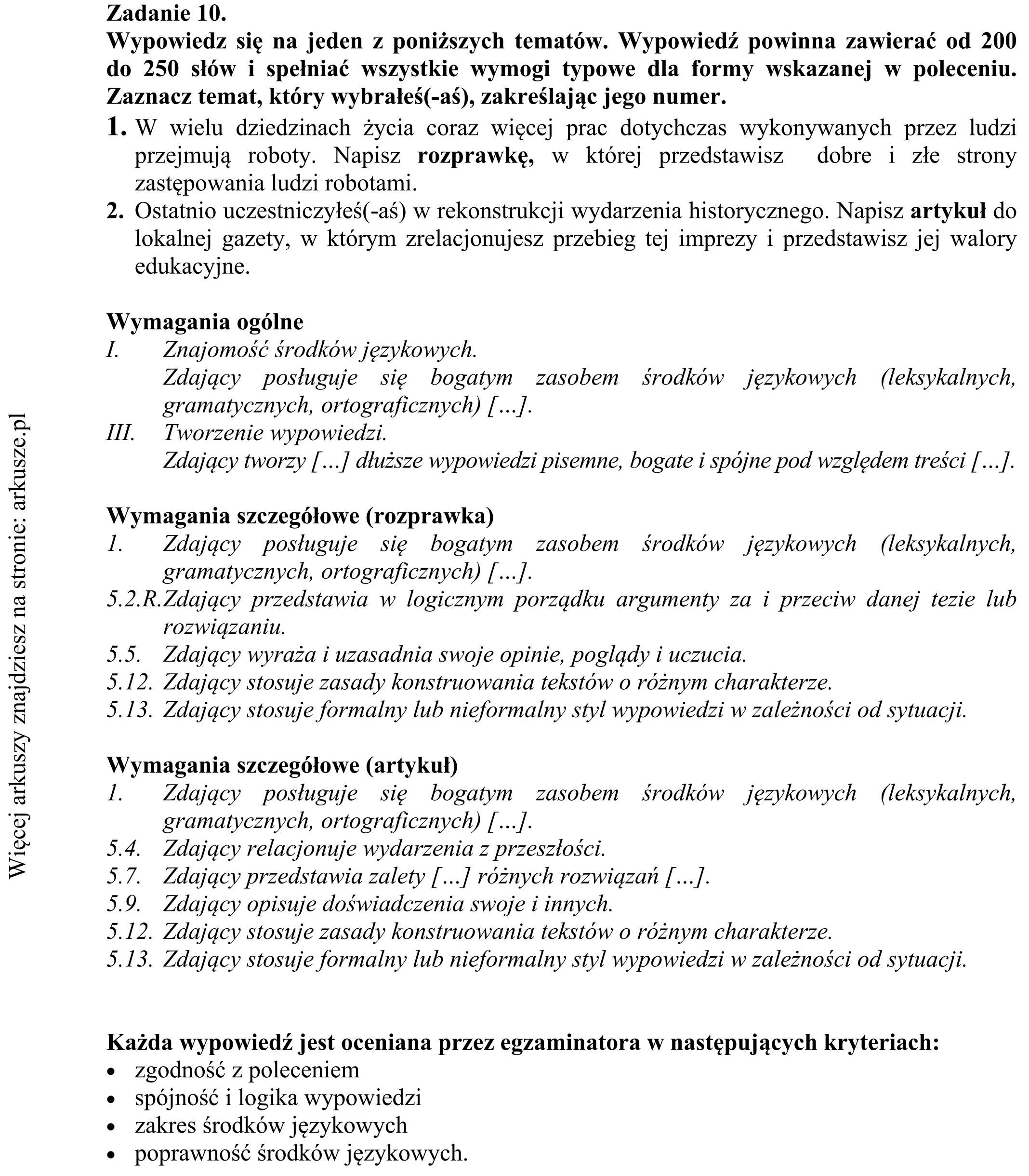 Matura dodatkowa, czerwiec 2016, odpowiedź do zadania 10, fragment 1
