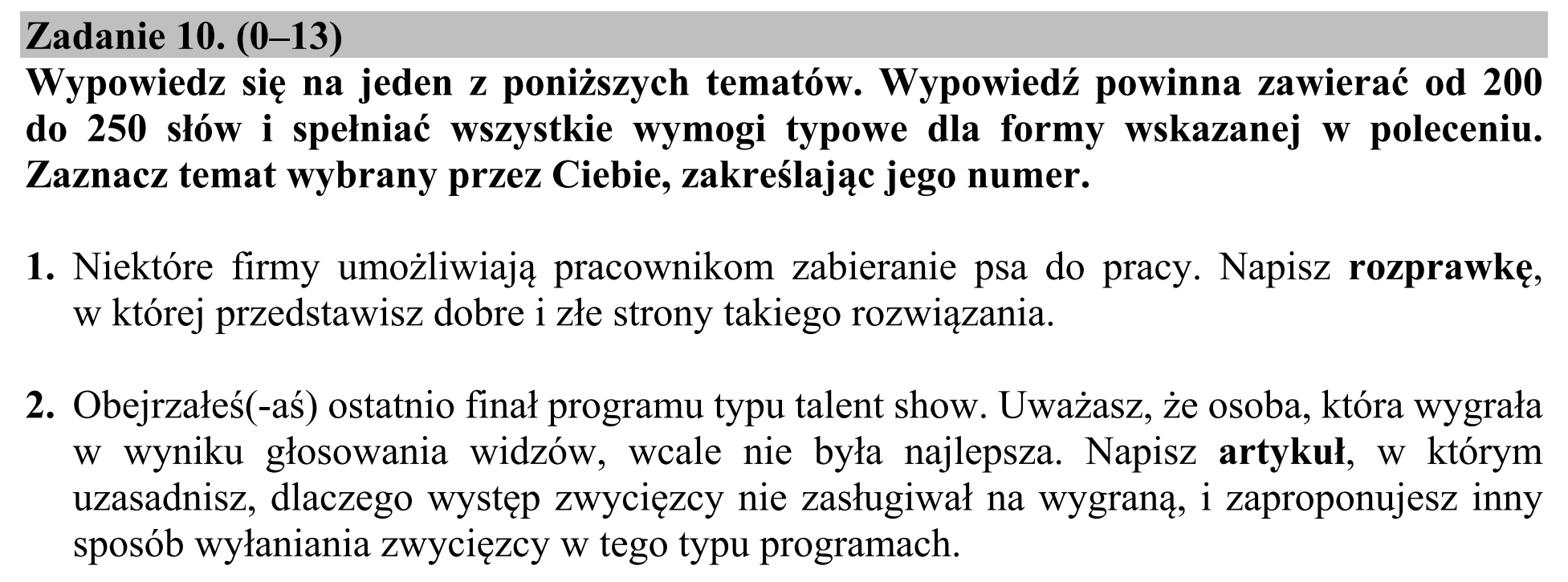 Matura, maj 2020, zadanie 10