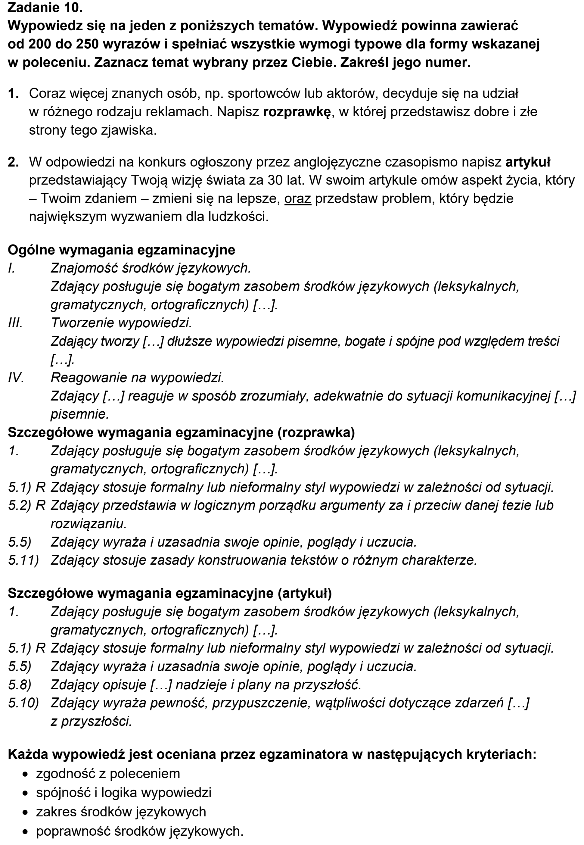 Matura, maj 2023, odpowiedź do zadania 10
