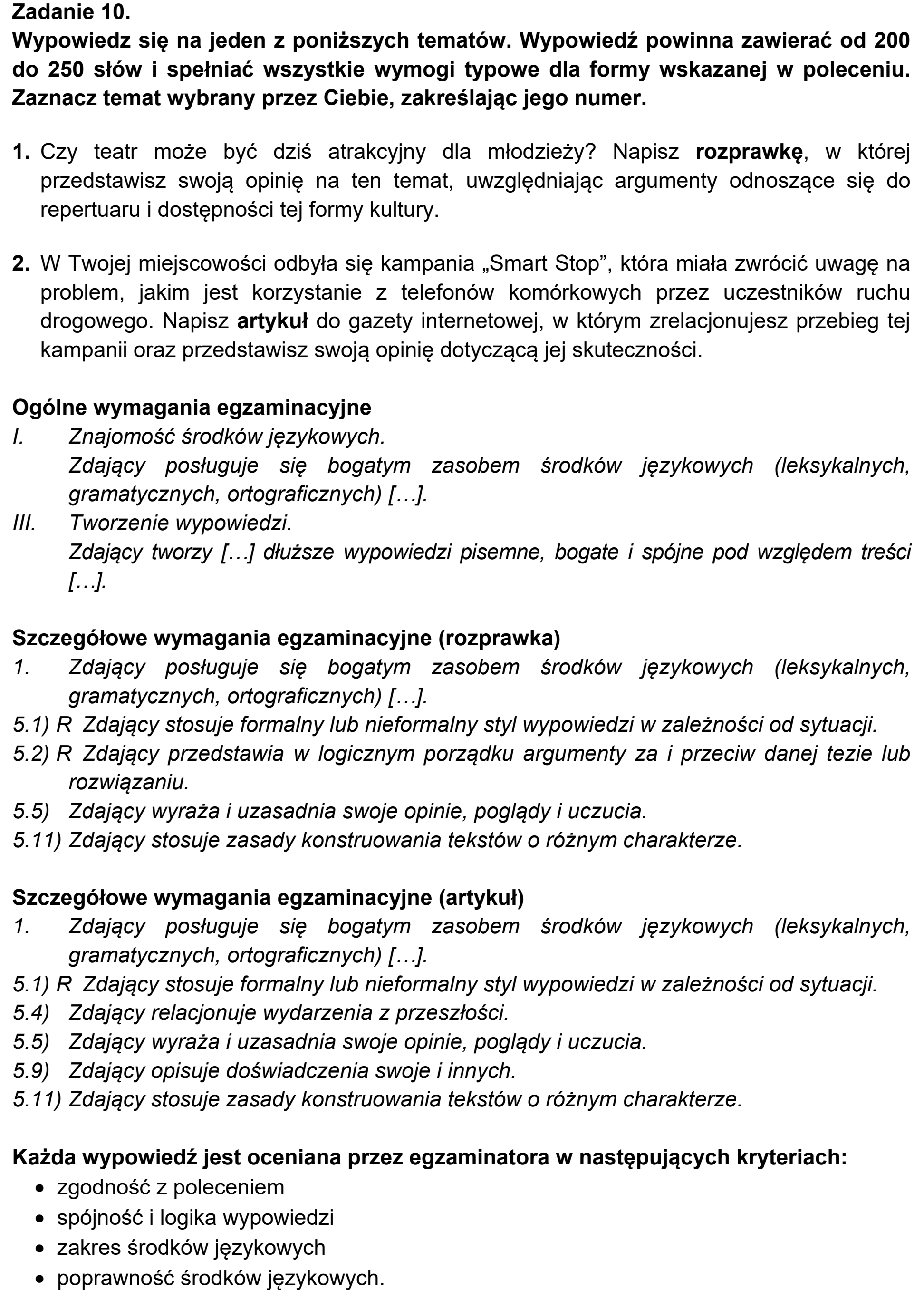Matura próbna, marzec 2021, odpowiedź do zadania 10