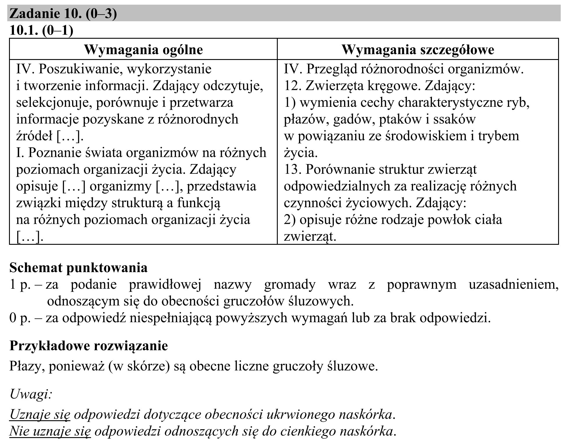 Matura, maj 2018, odpowiedź do zadania 10.1, fragment 1