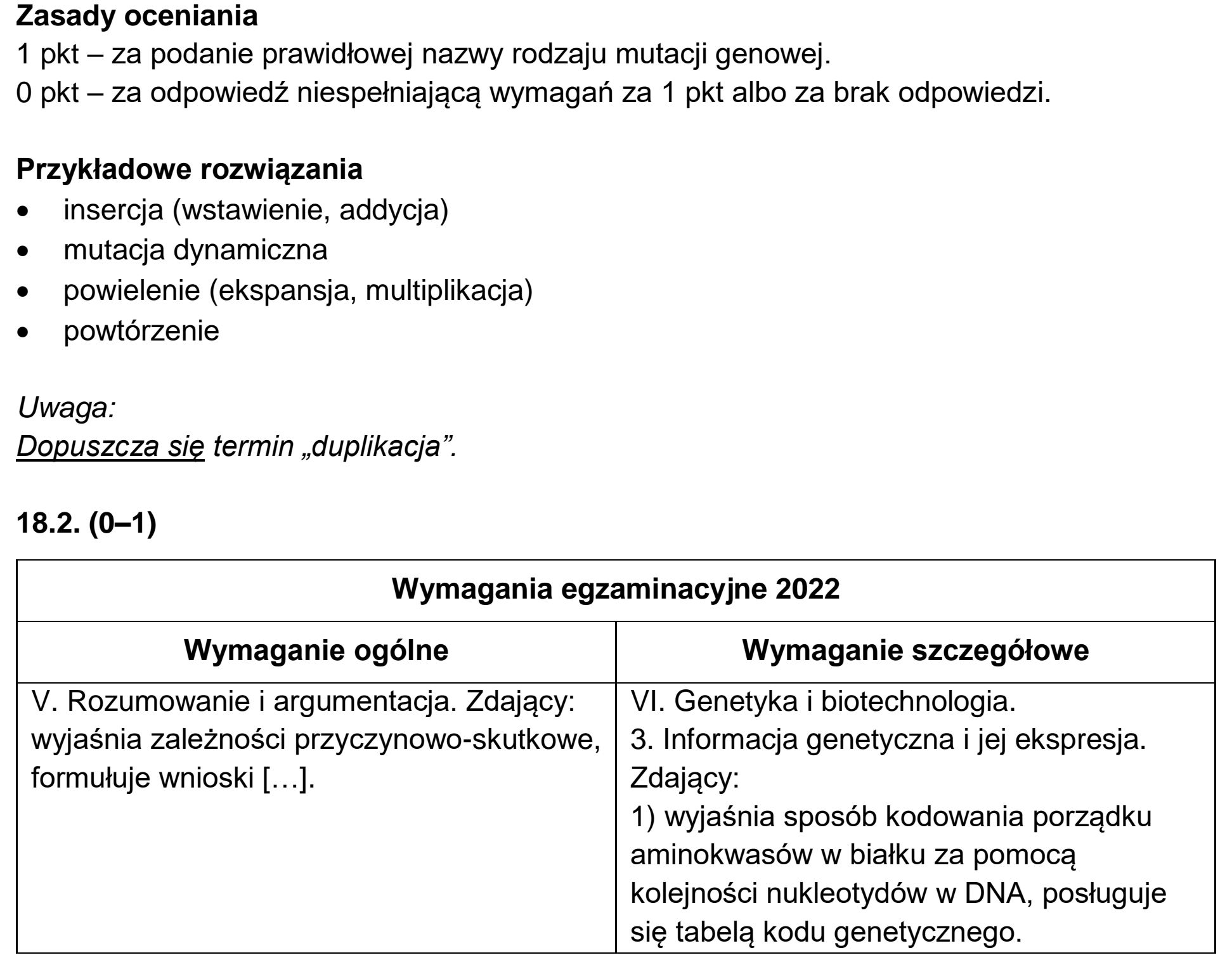 Matura, maj 2022, odpowiedź do zadania 18.1