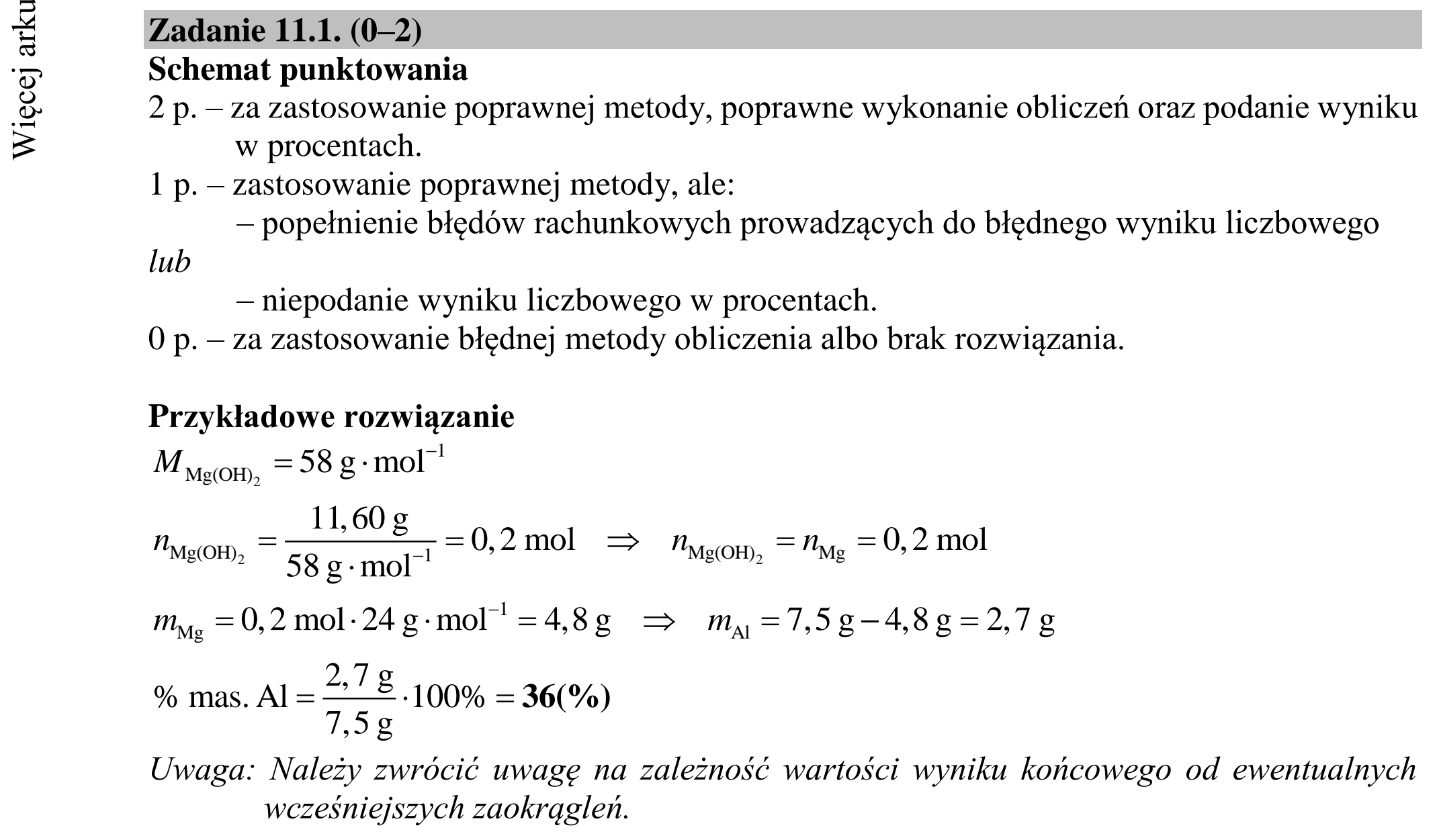 Matura dodatkowa, czerwiec 2018, odpowiedź do zadania 11.1