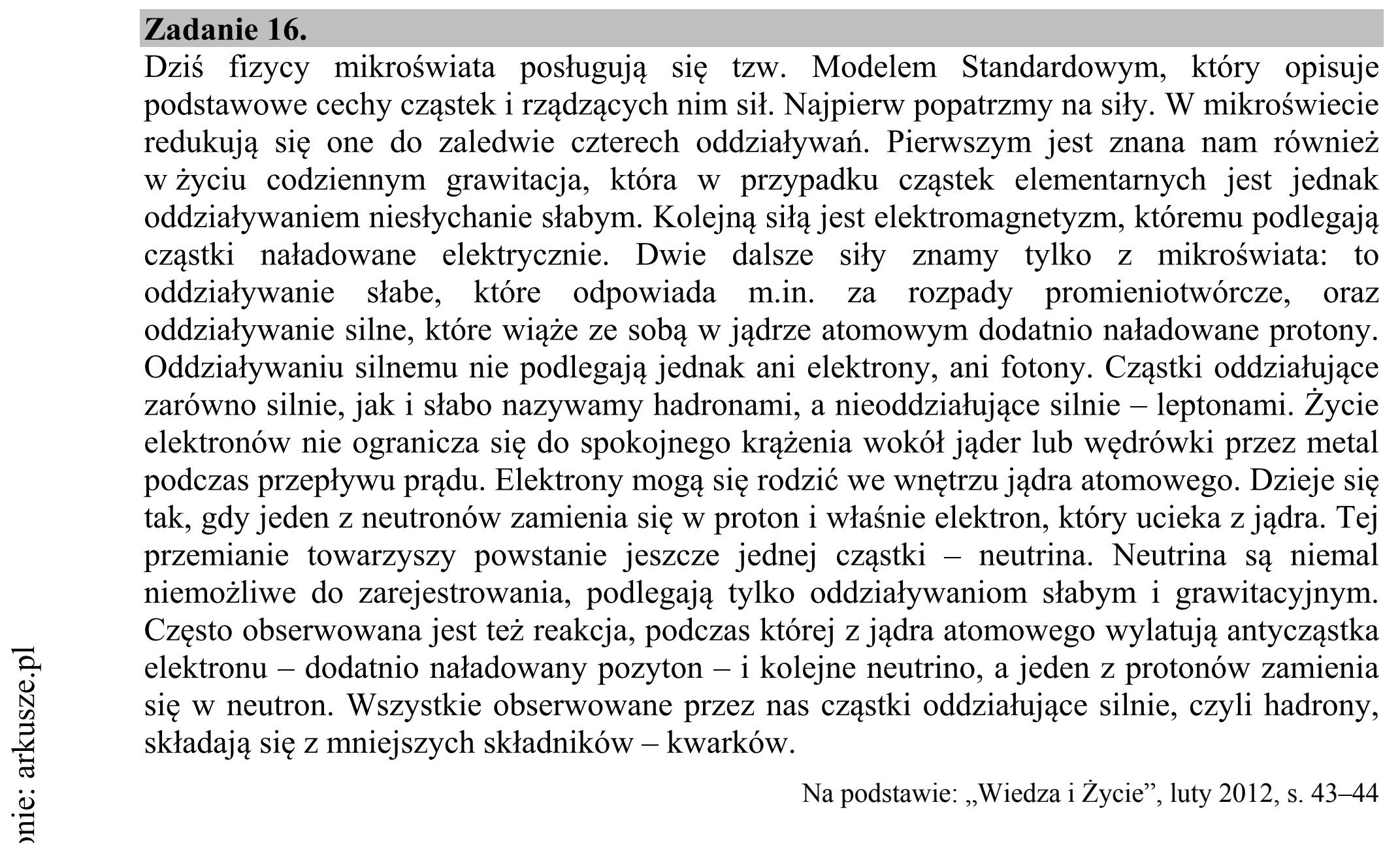 Matura dodatkowa, czerwiec 2016, wstęp zadania 16