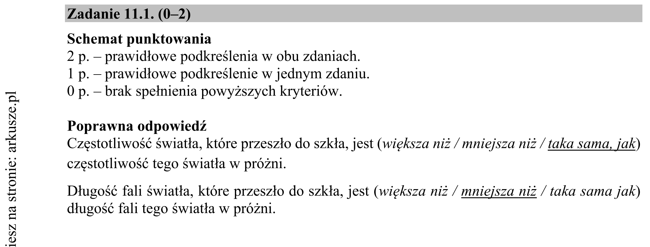 Matura dodatkowa, czerwiec 2018, odpowiedź do zadania 11.1
