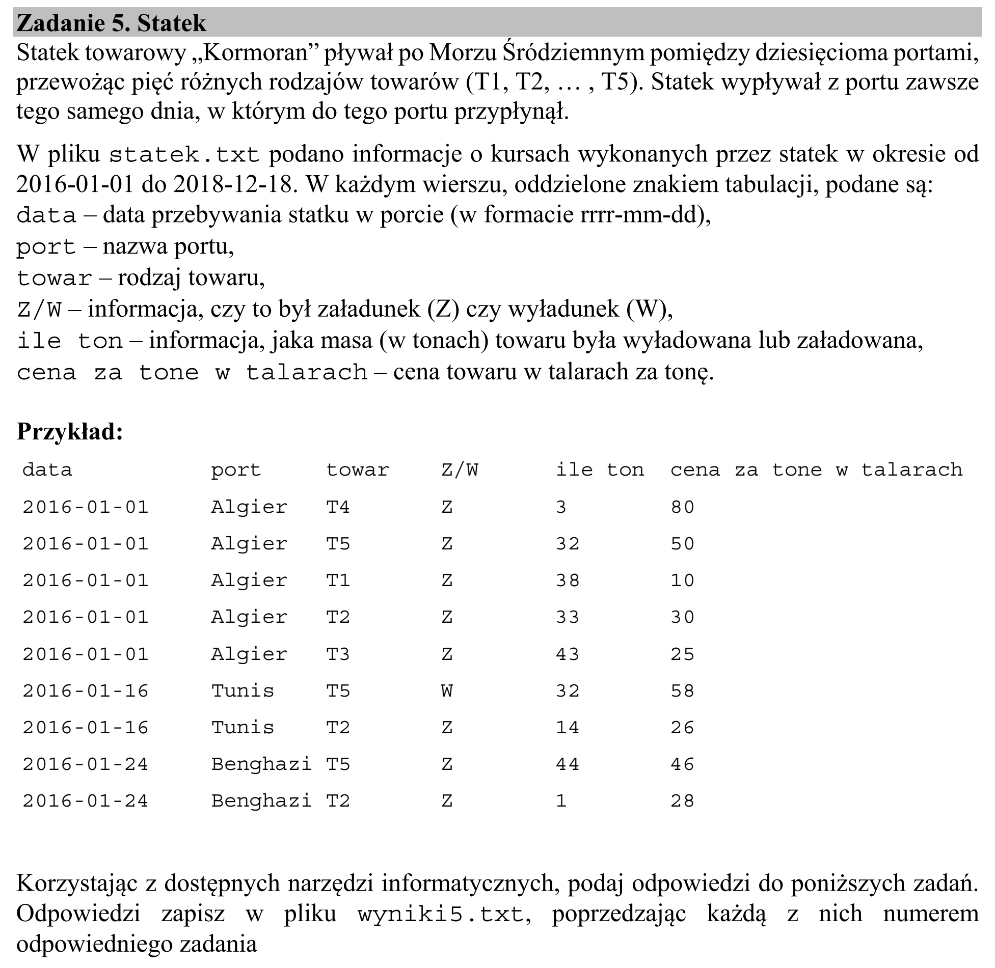 Matura, czerwiec 2020, wstęp zadania 5