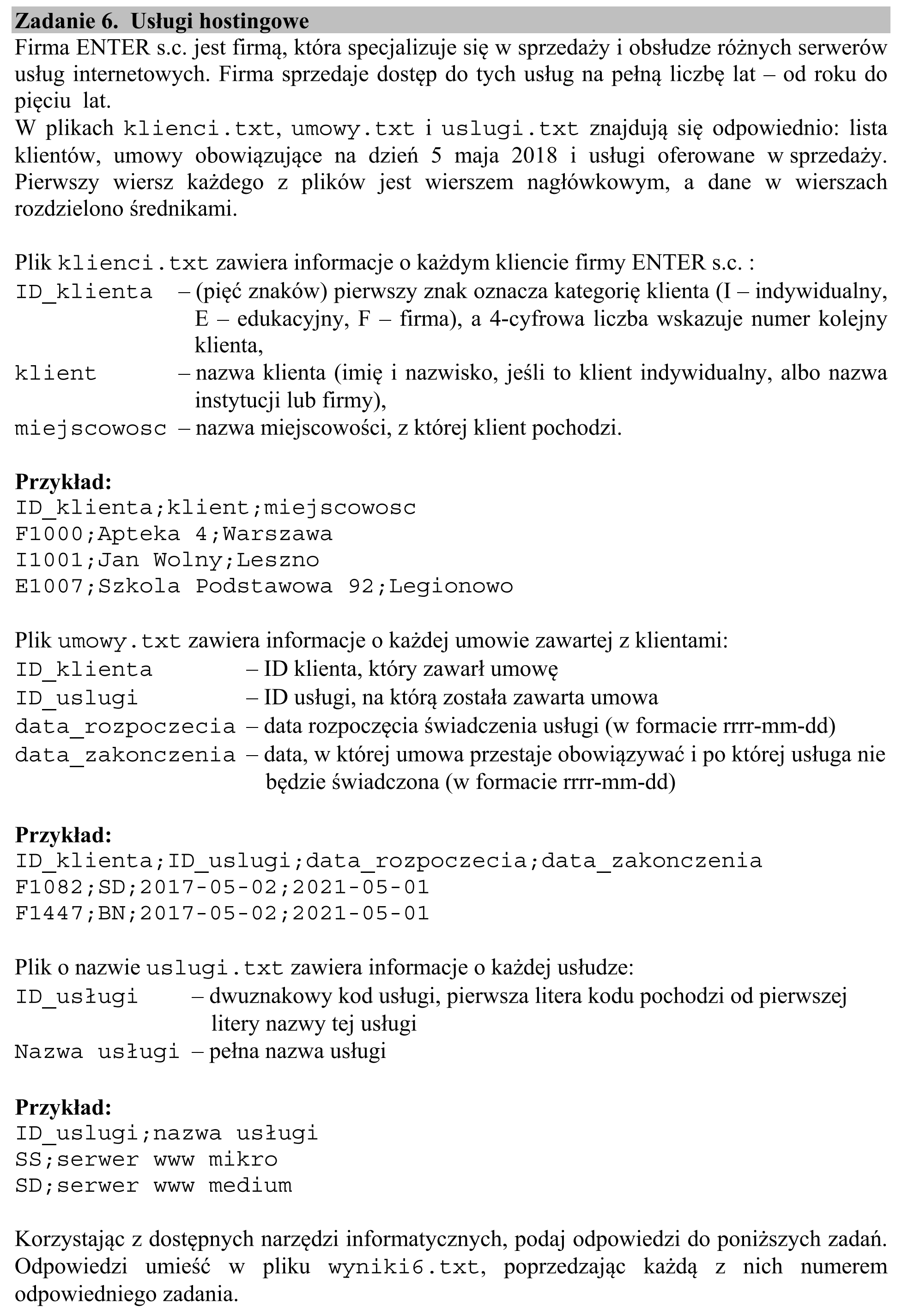 Matura, czerwiec 2020, wstęp zadania 6