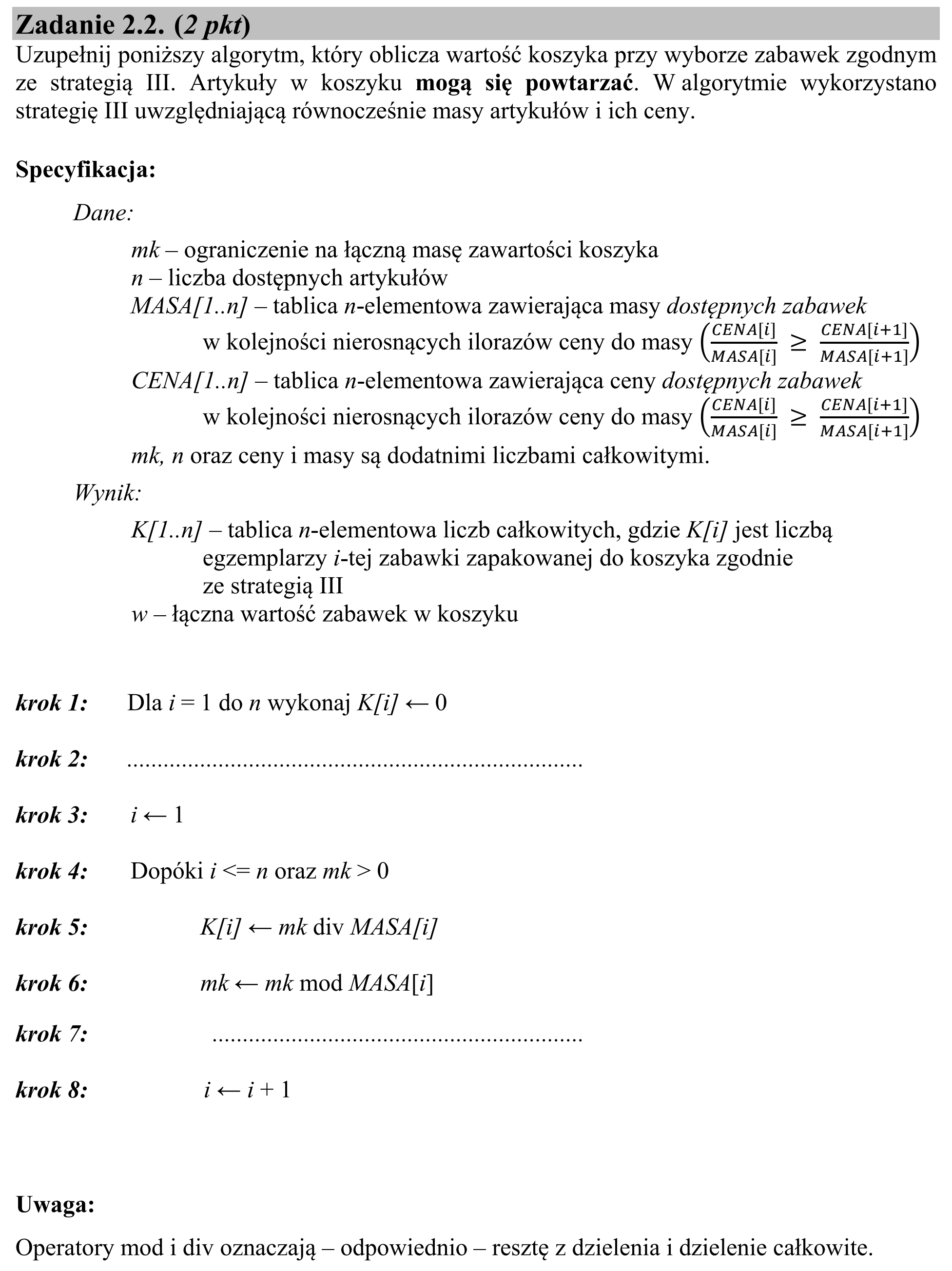 Matura, maj 2015, zadanie 2.2