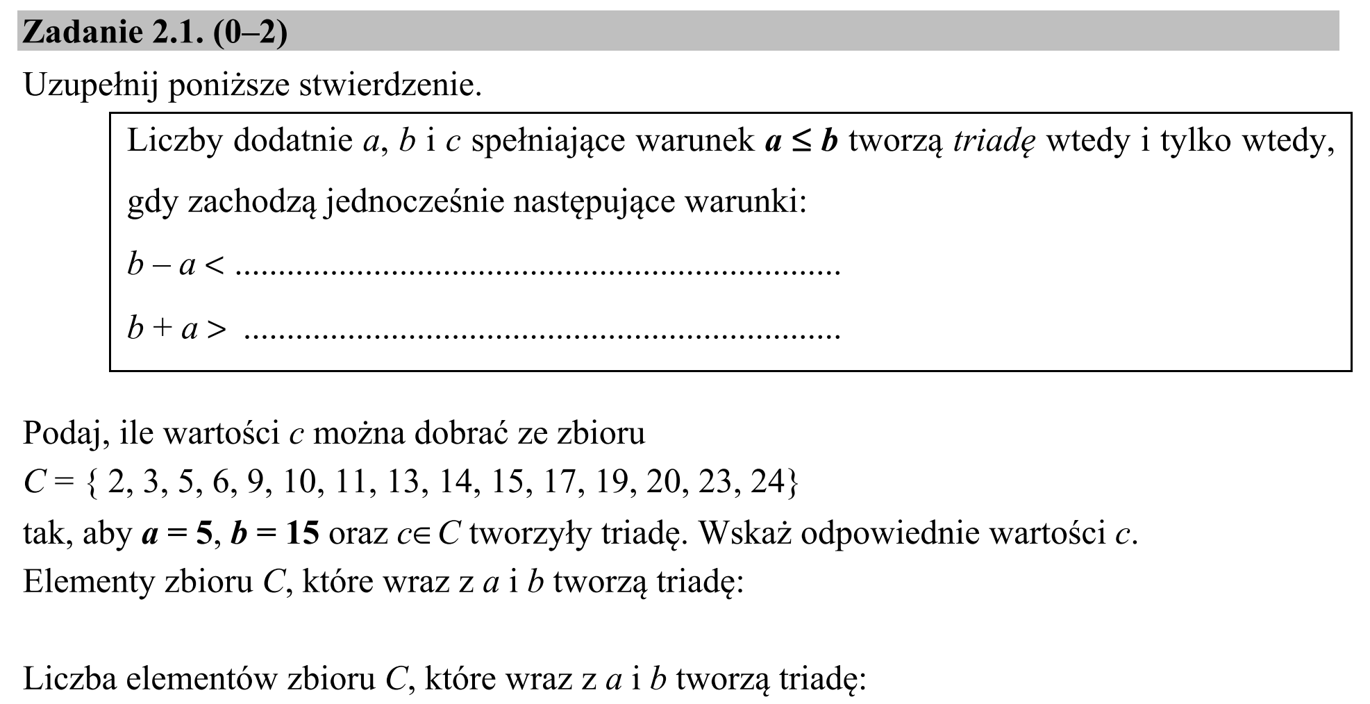 Matura dodatkowa, czerwiec 2015, zadanie 2.1