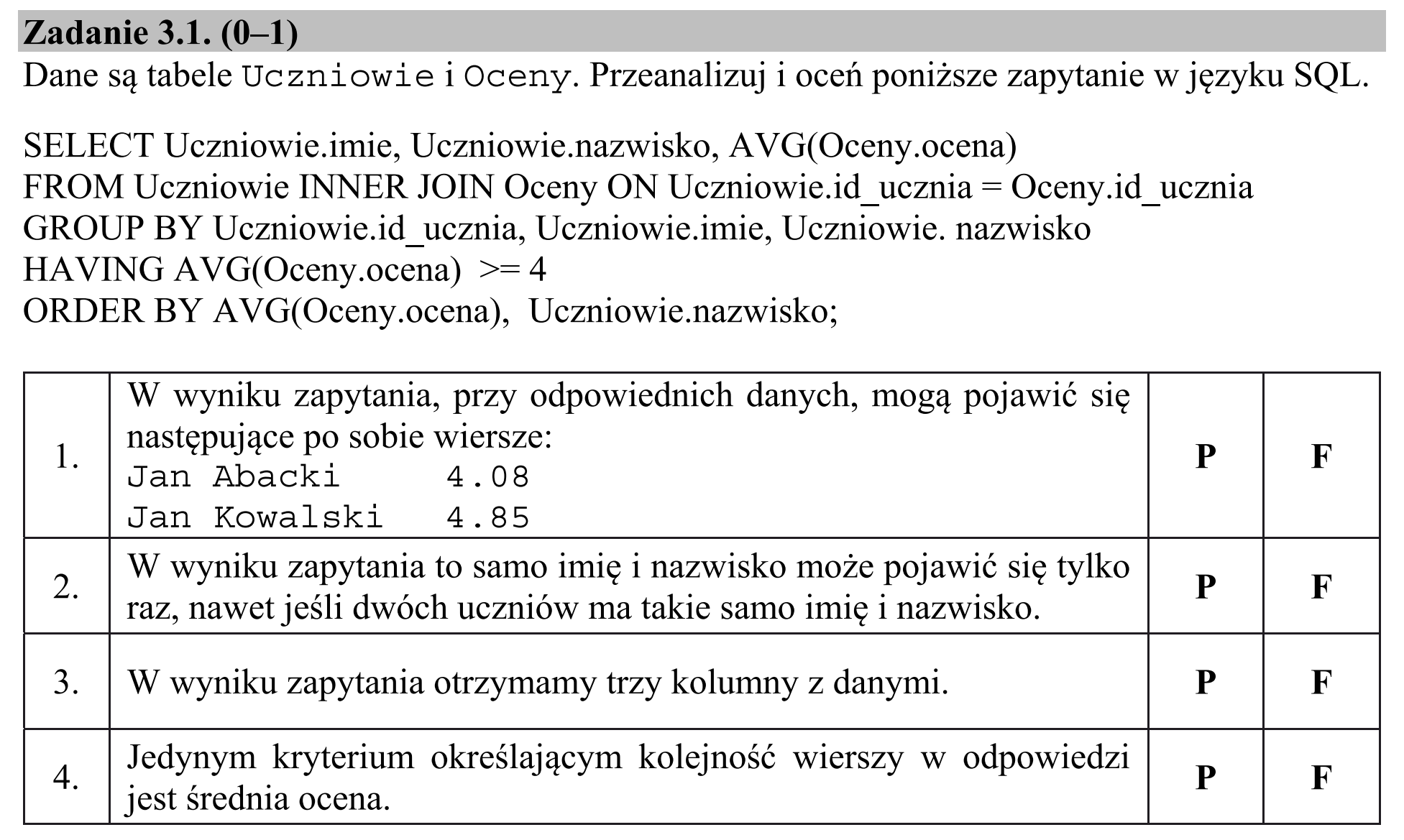 Matura dodatkowa, czerwiec 2019, zadanie 3.1