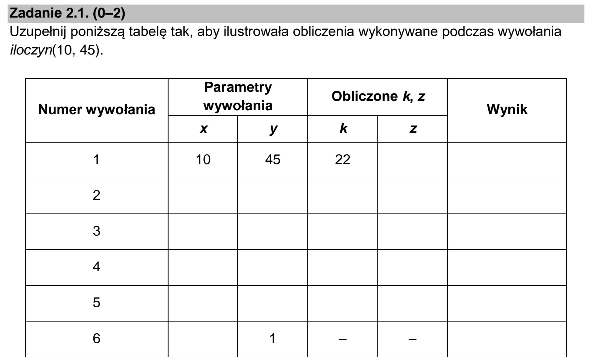 Matura dodatkowa, czerwiec 2023, zadanie 2.1