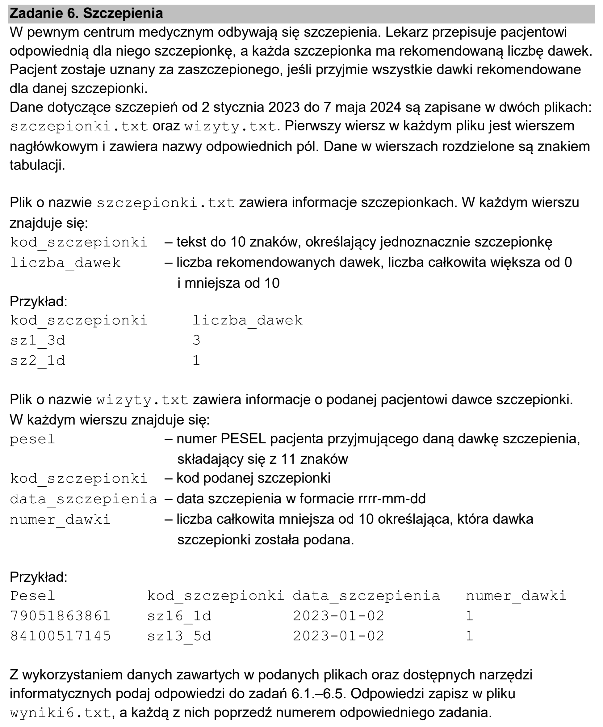 Matura dodatkowa, czerwiec 2024, wstęp zadania 6