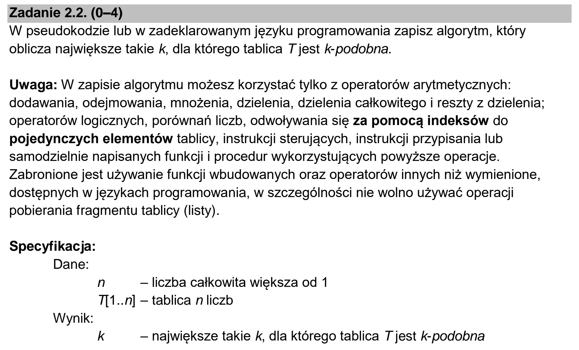 Matura dodatkowa, czerwiec 2026, zadanie 2.2