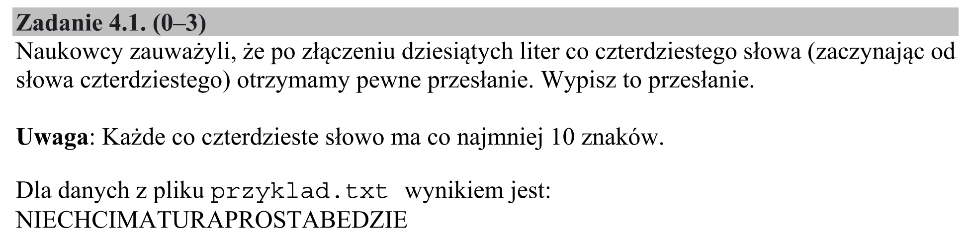 Matura, maj 2018, zadanie 4.1