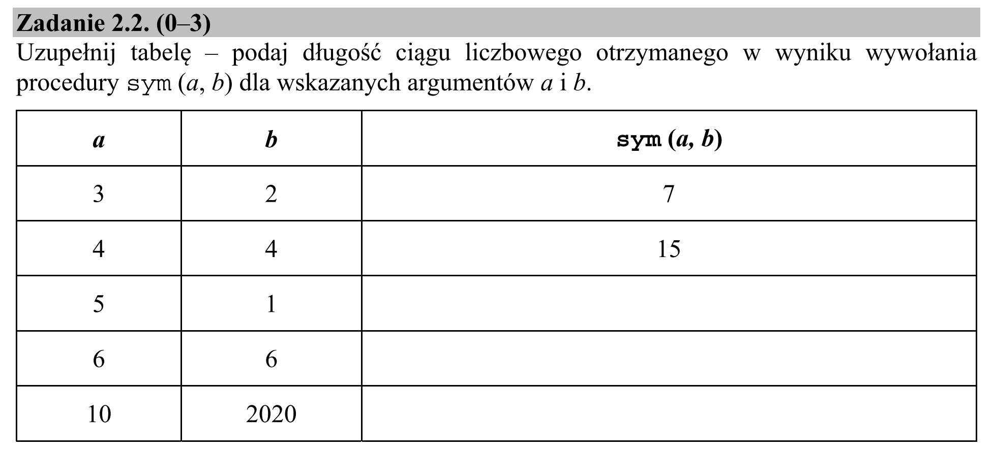 Matura, maj 2020, zadanie 2.2