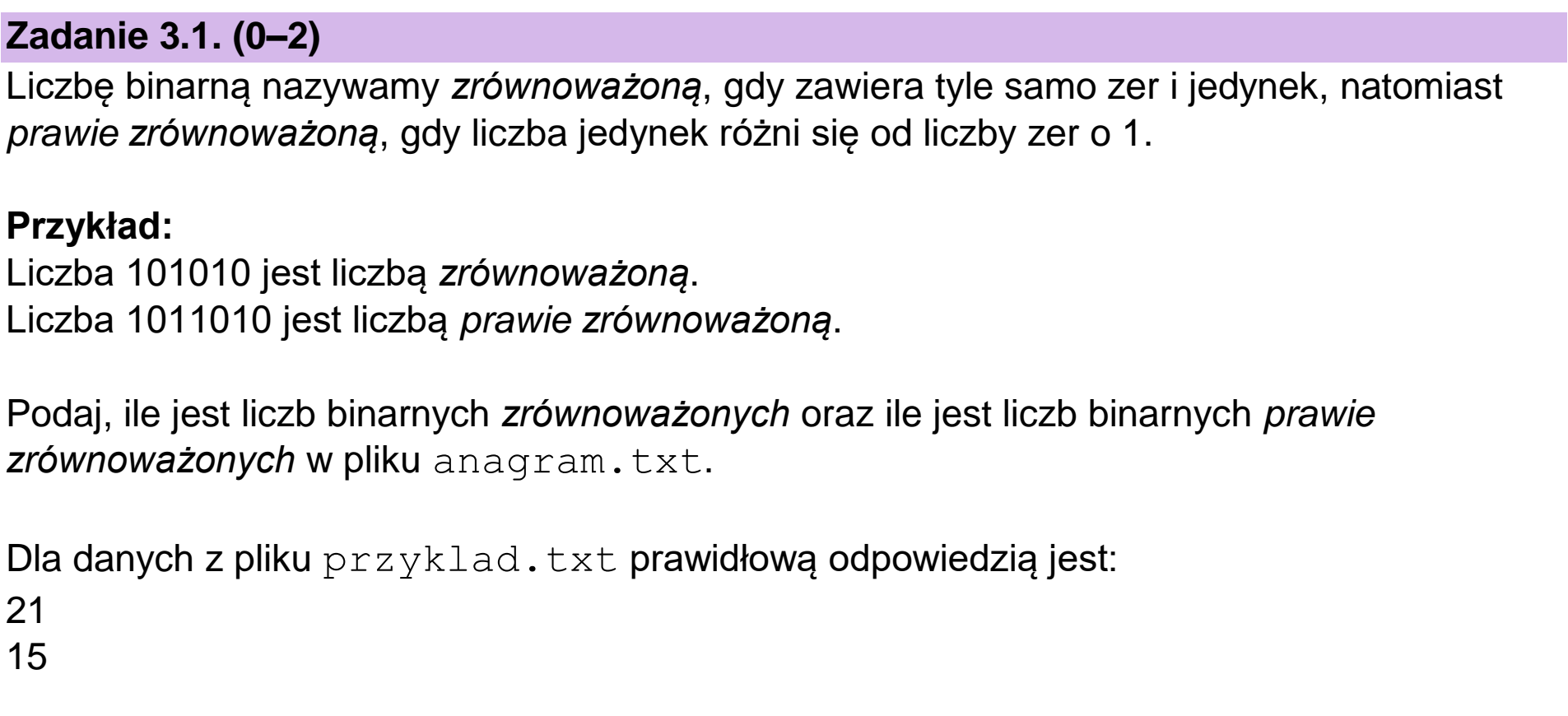 Matura dodatkowa, czerwiec 2023, zadanie 3.1