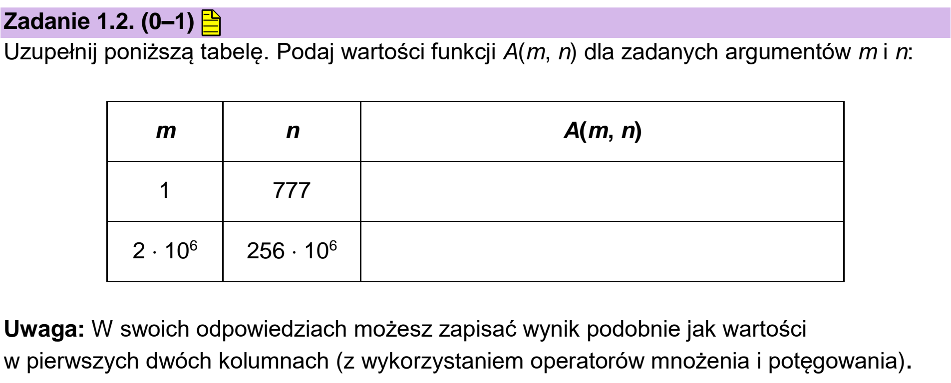 Matura, maj 2026, zadanie 1.2