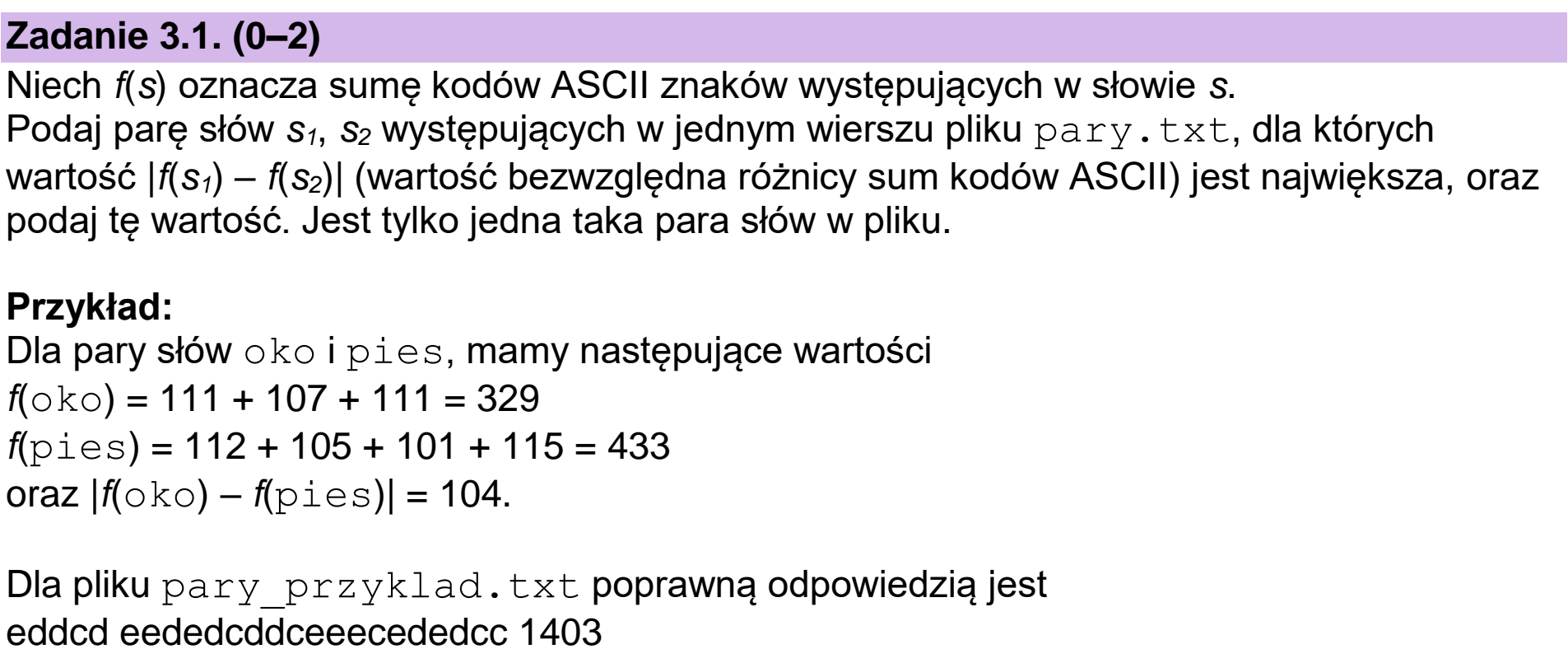 Matura, maj 2026, zadanie 3.1