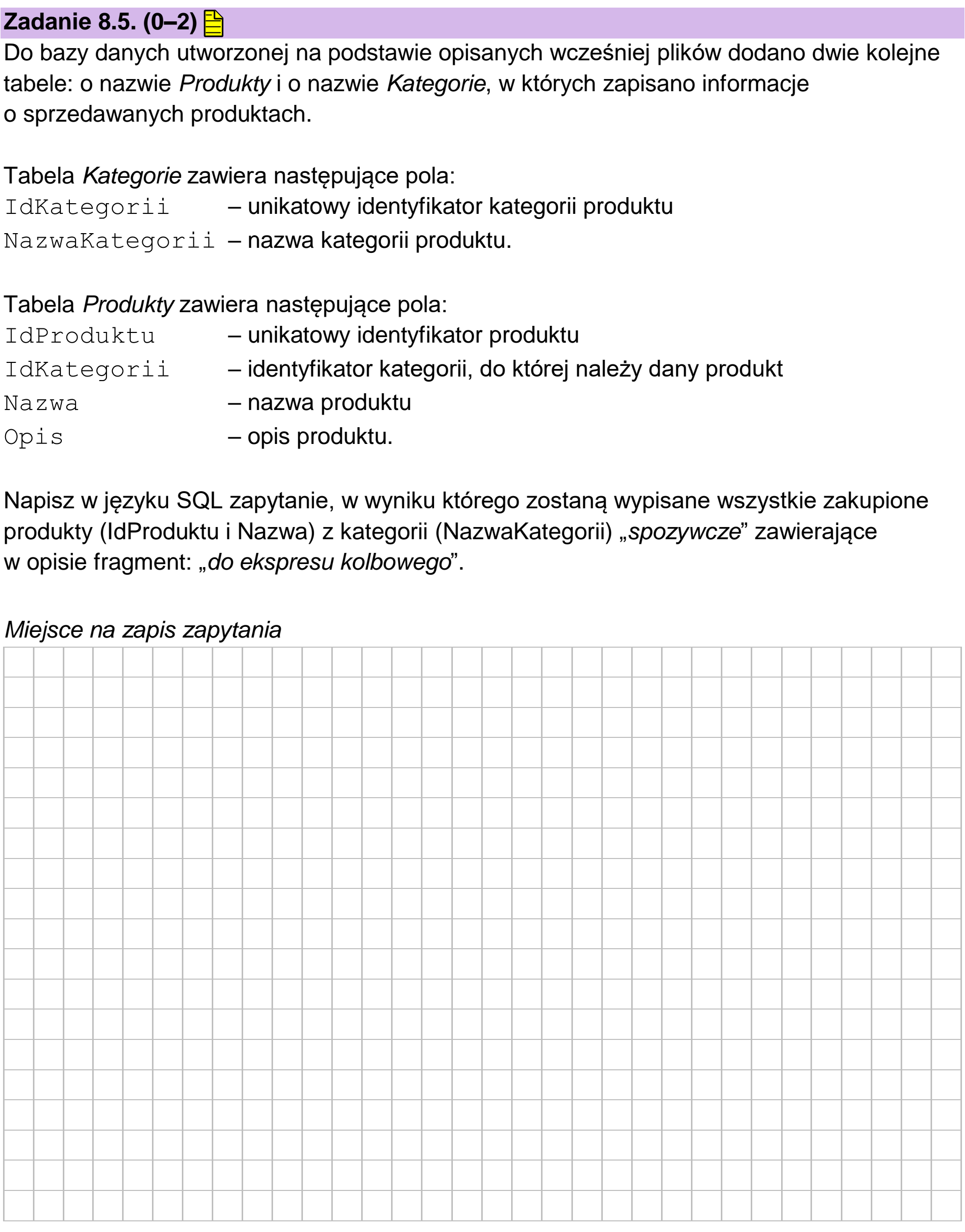 Matura, maj 2026, zadanie 8.5