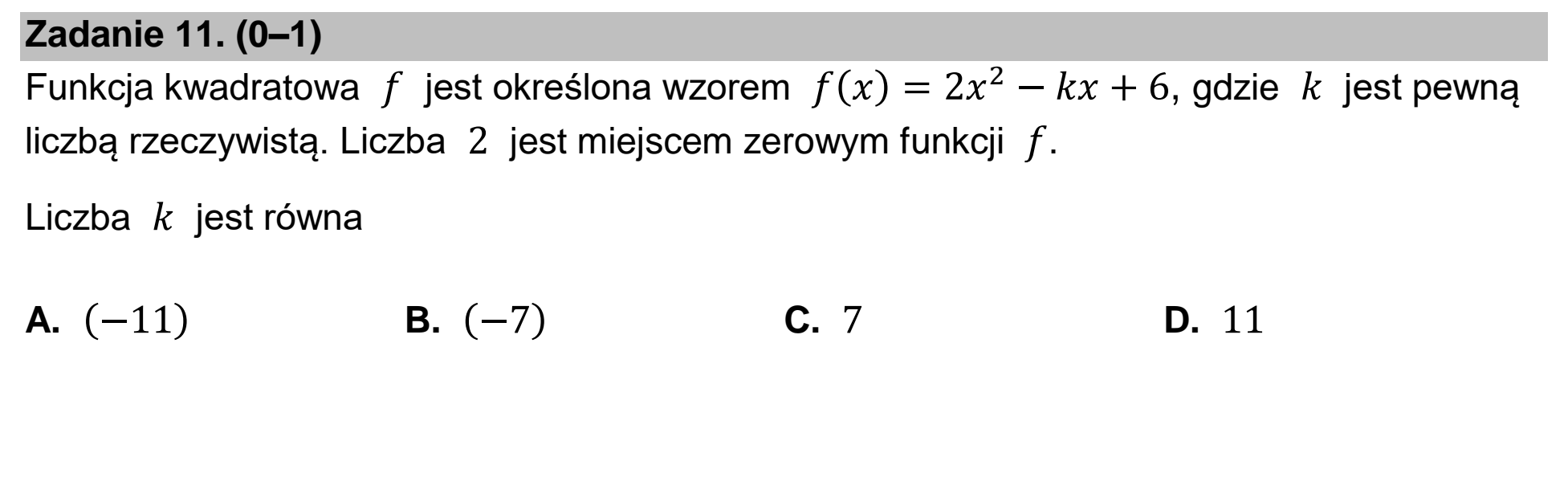 Matura dodatkowa, czerwiec 2026, zadanie 11