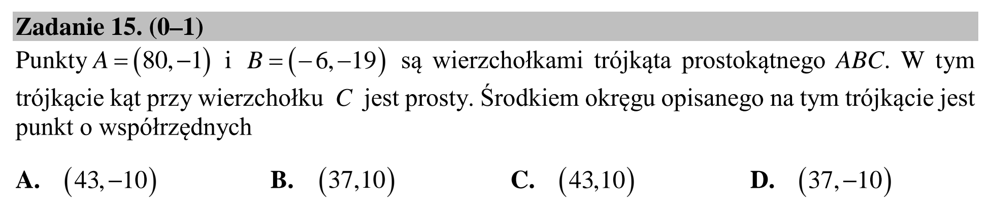Matura dodatkowa, lipiec 2020, zadanie 15
