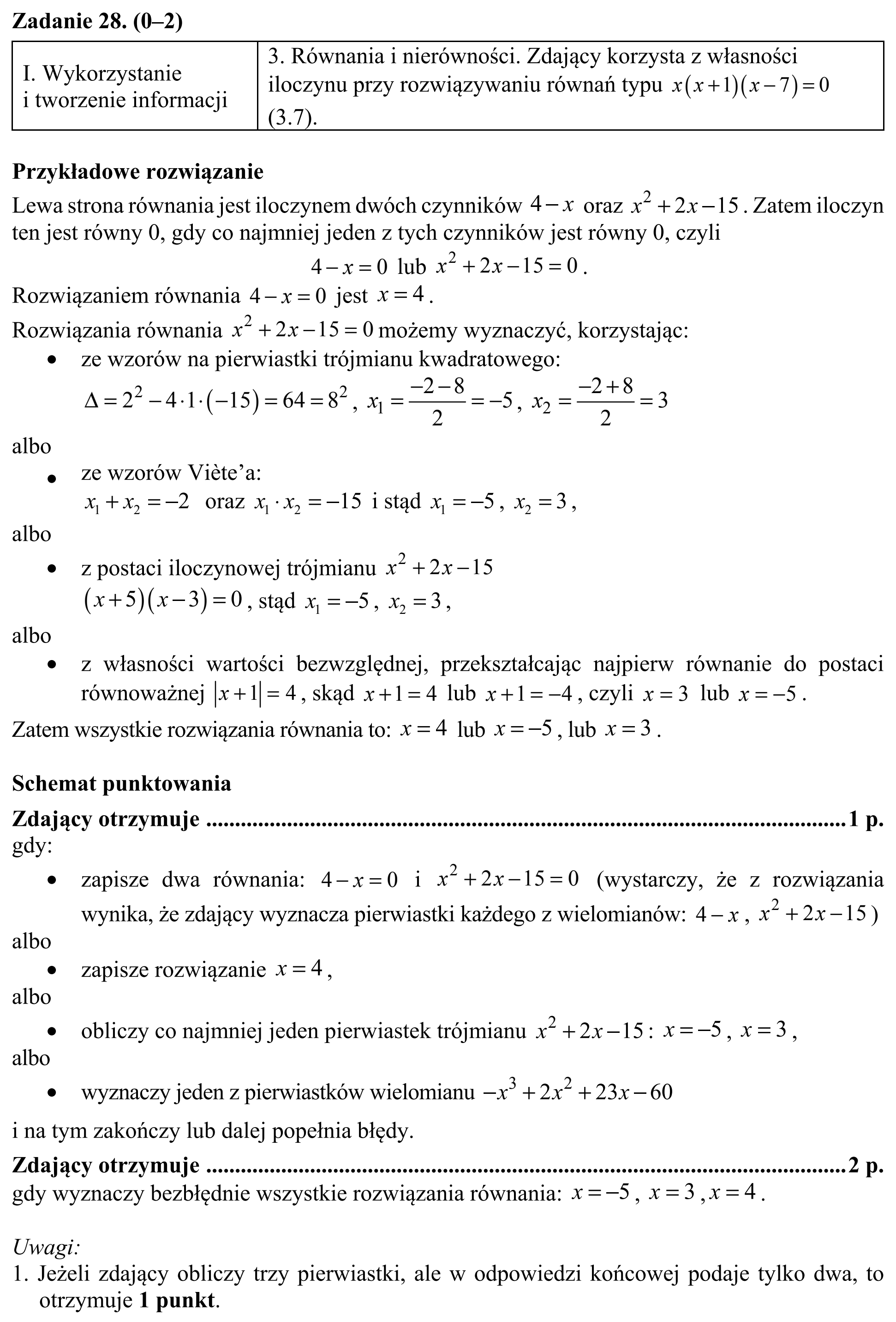 Matura, maj 2016, odpowiedź do zadania 28, fragment 1