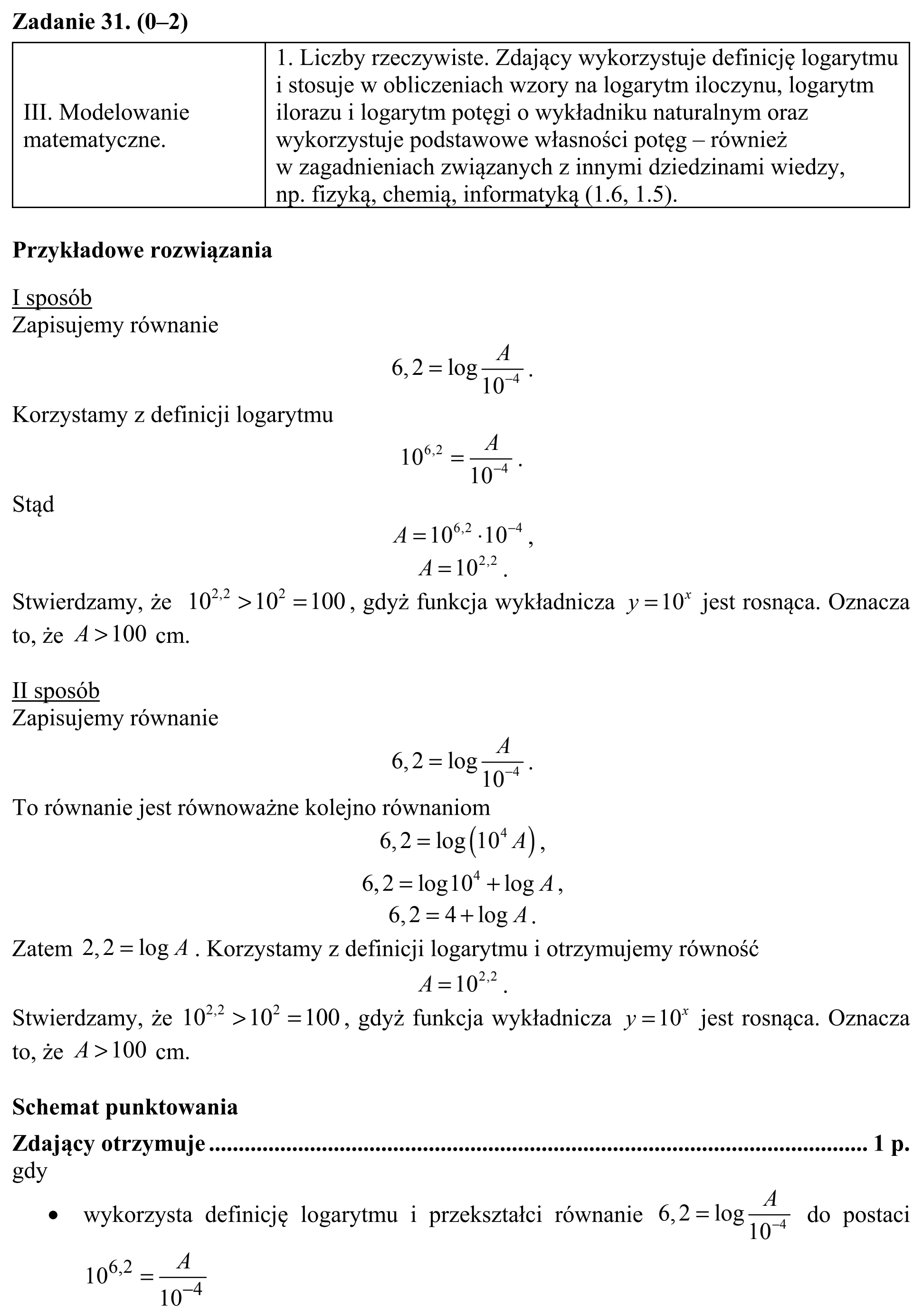 Matura, maj 2016, odpowiedź do zadania 31, fragment 1