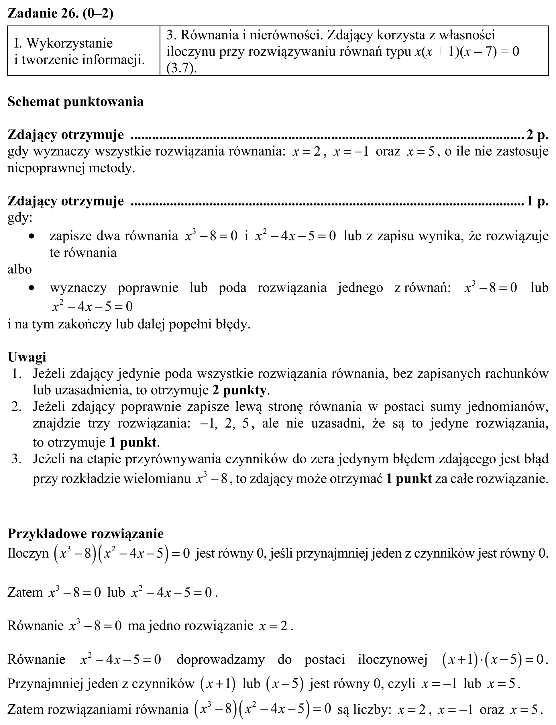 Matura, maj 2019, odpowiedź do zadania 26