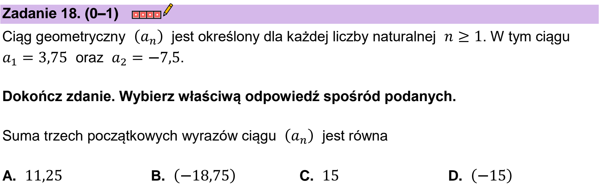 Matura dodatkowa, czerwiec 2023, podgląd zadania 18