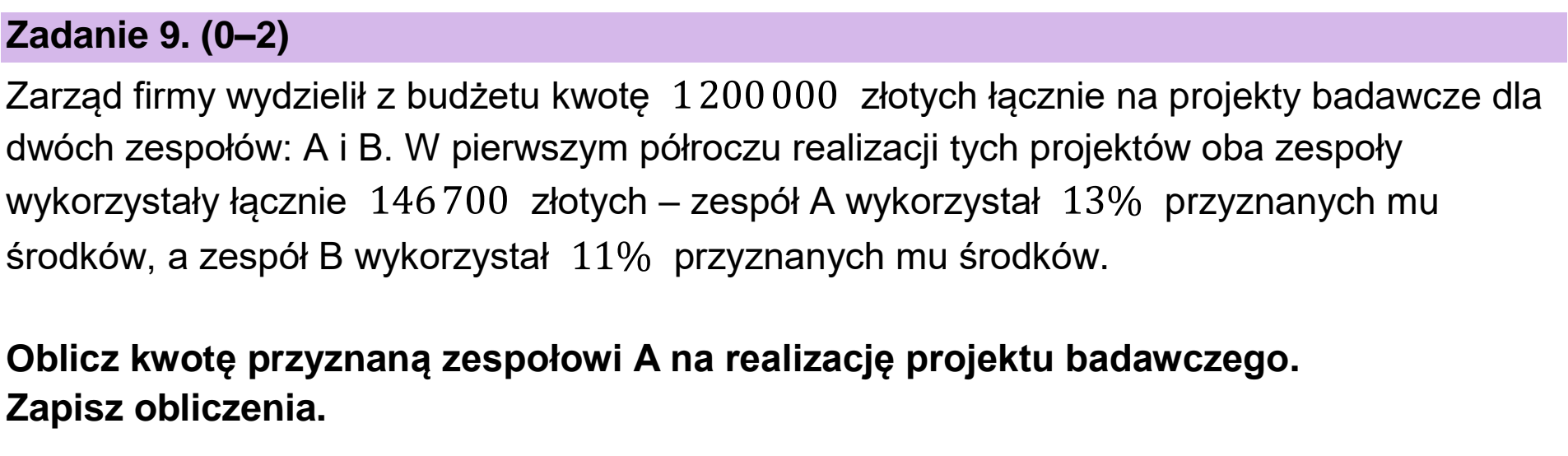 Matura, maj 2025, podgląd zadania 9