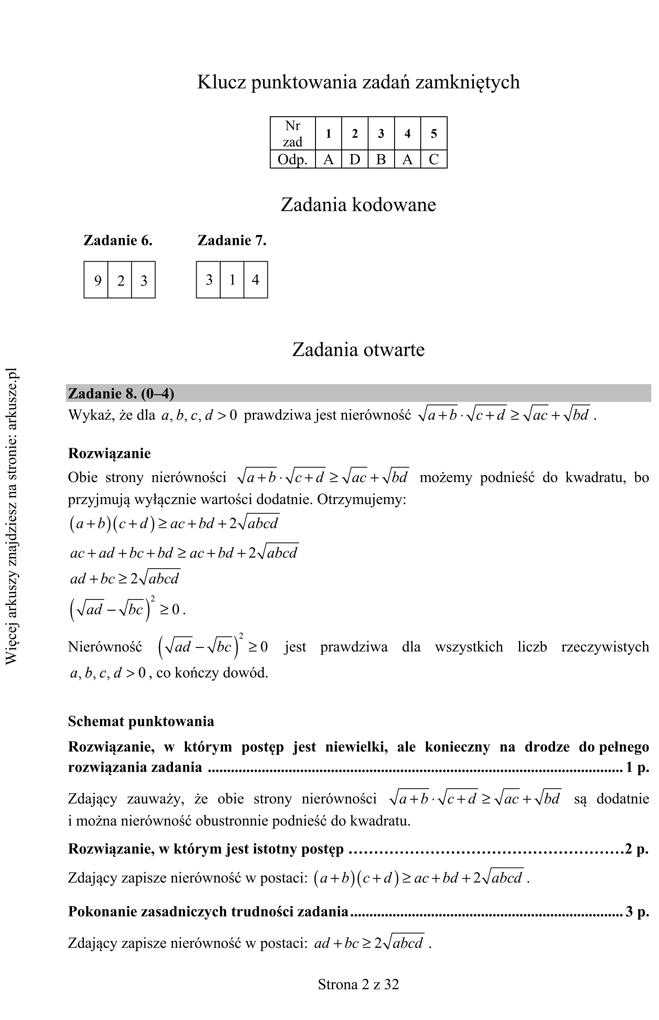 Matura dodatkowa, czerwiec 2016, odpowiedź do zadania 6