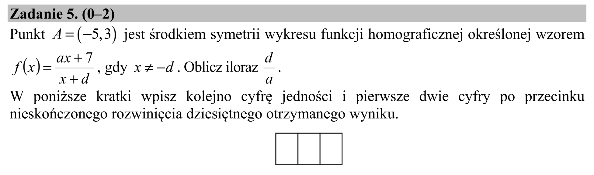 Matura, maj 2018, zadanie 5