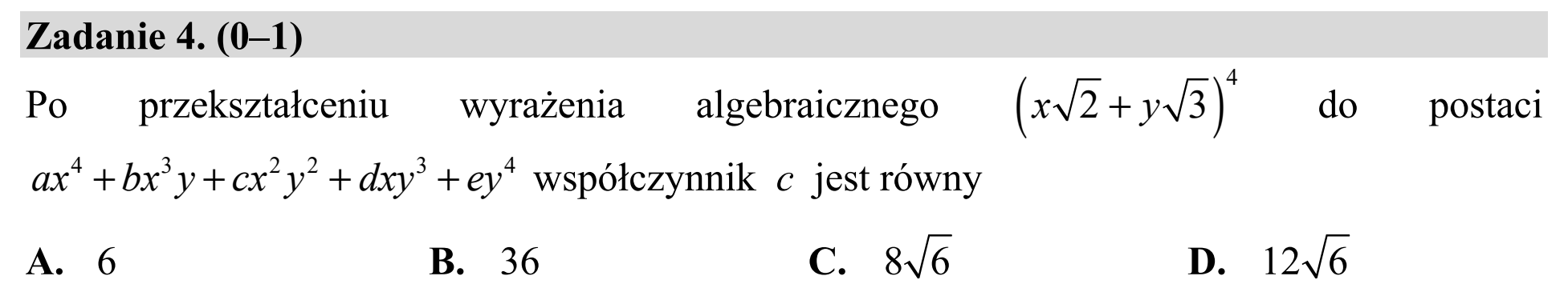 Matura, maj 2020, zadanie 4