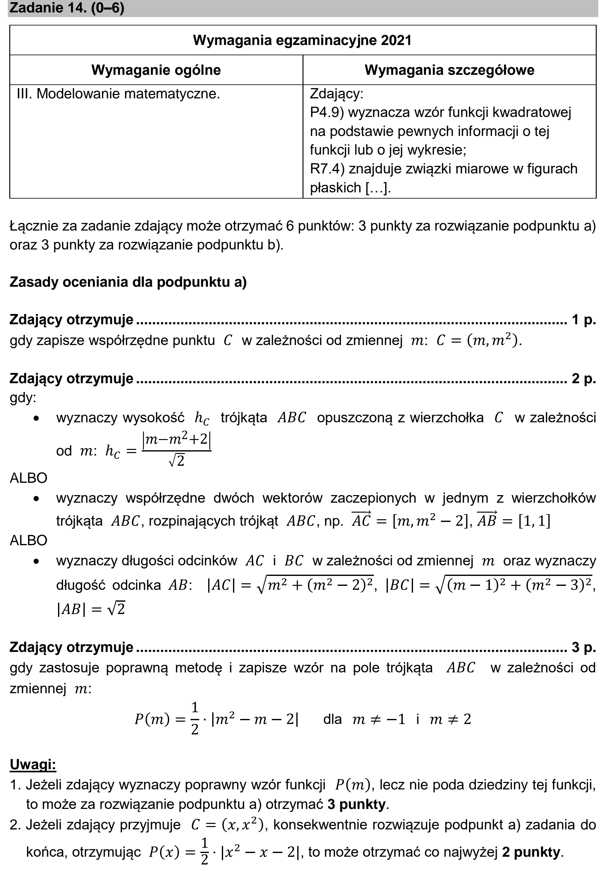 Matura, maj 2021, odpowiedź do zadania 14