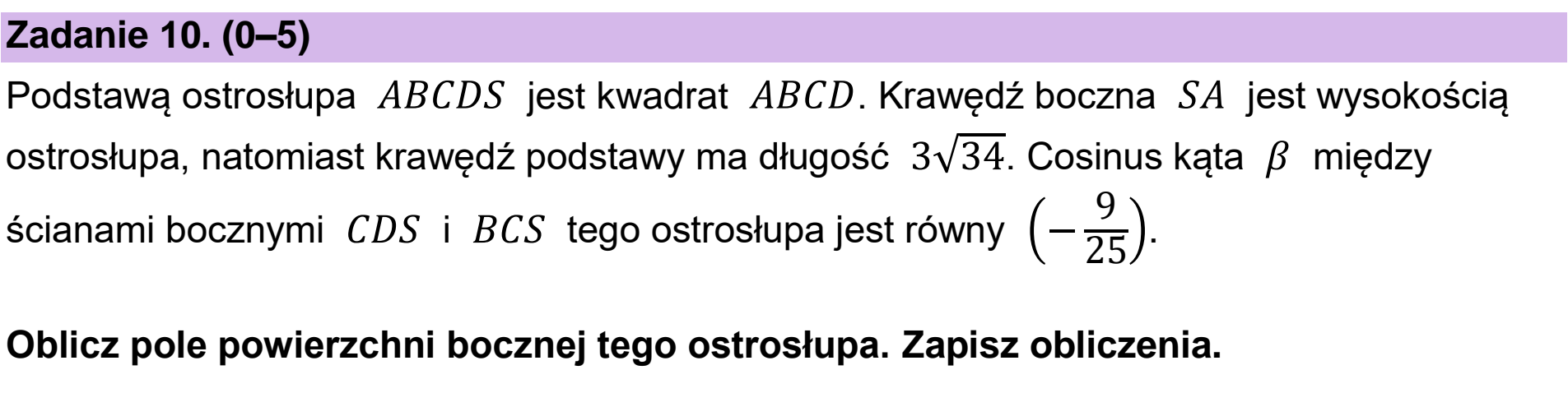 Matura, maj 2025, zadanie 10