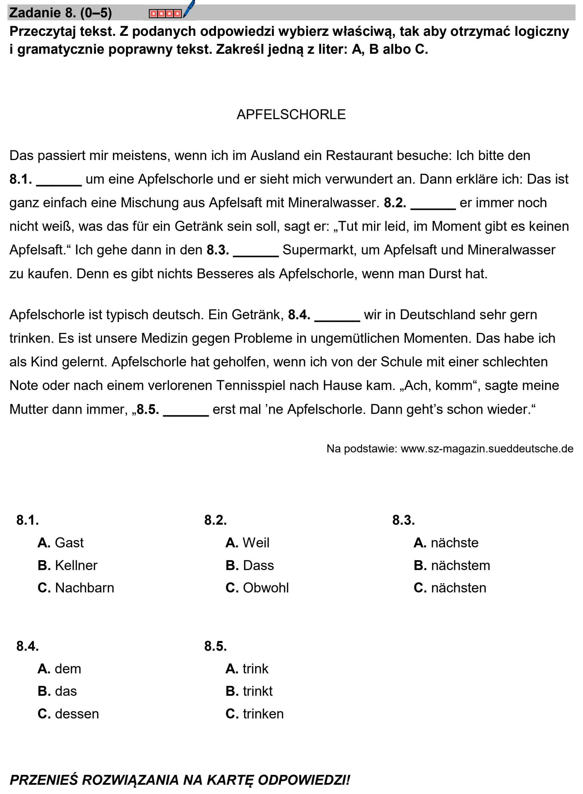 Matura, maj 2026, podgląd zadania 8