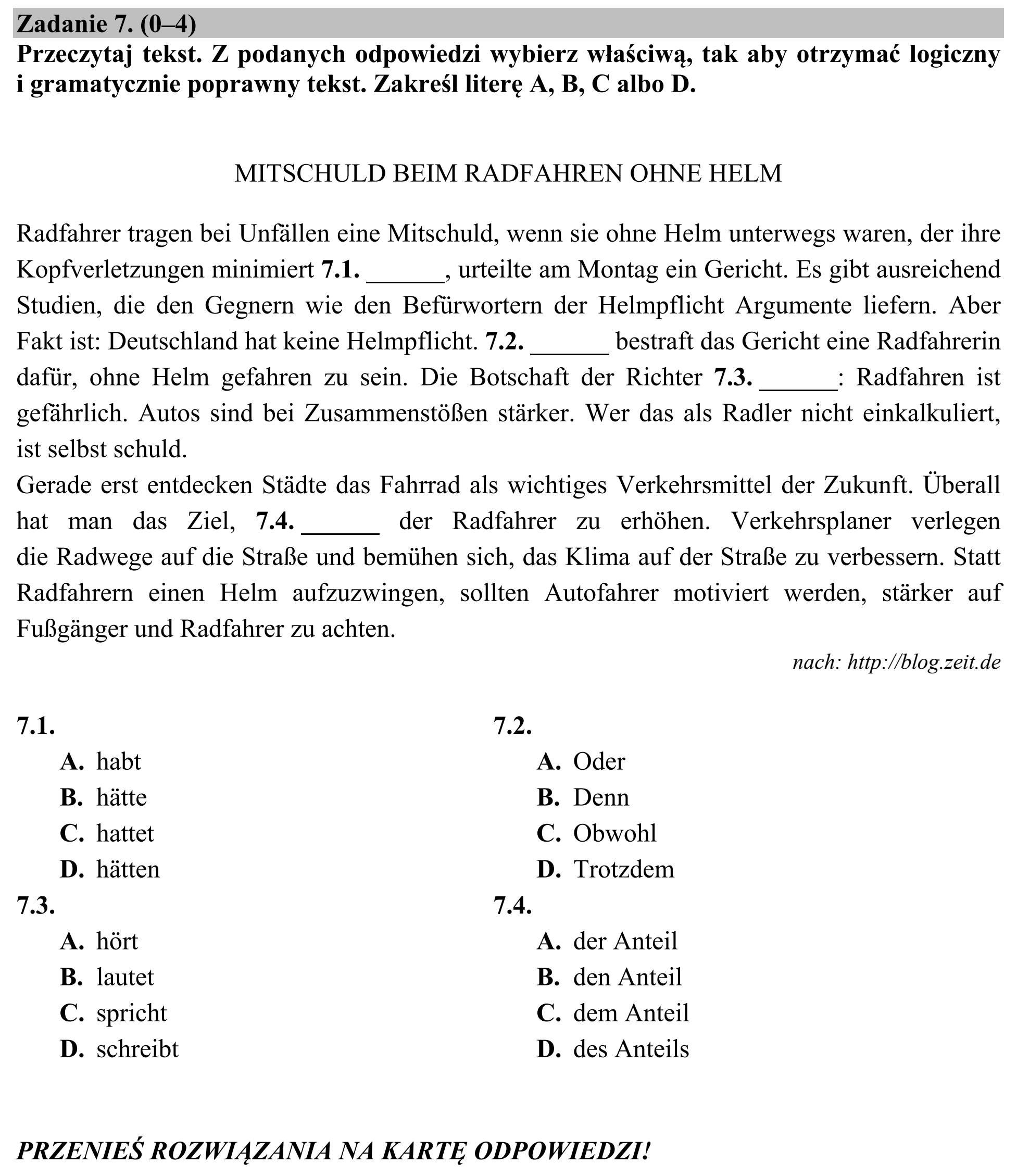 Matura, maj 2015, zadanie 7