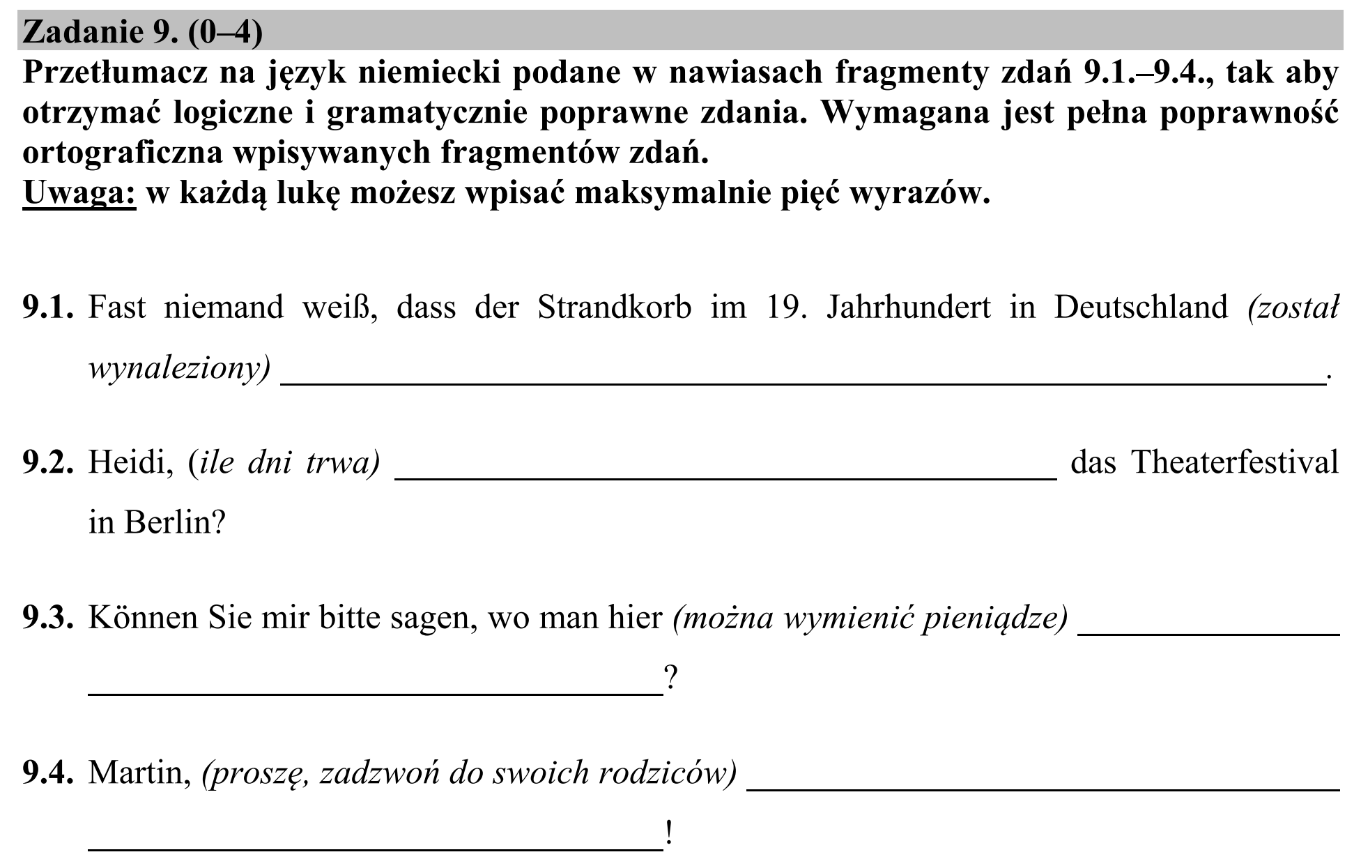 Matura, maj 2015, zadanie 9