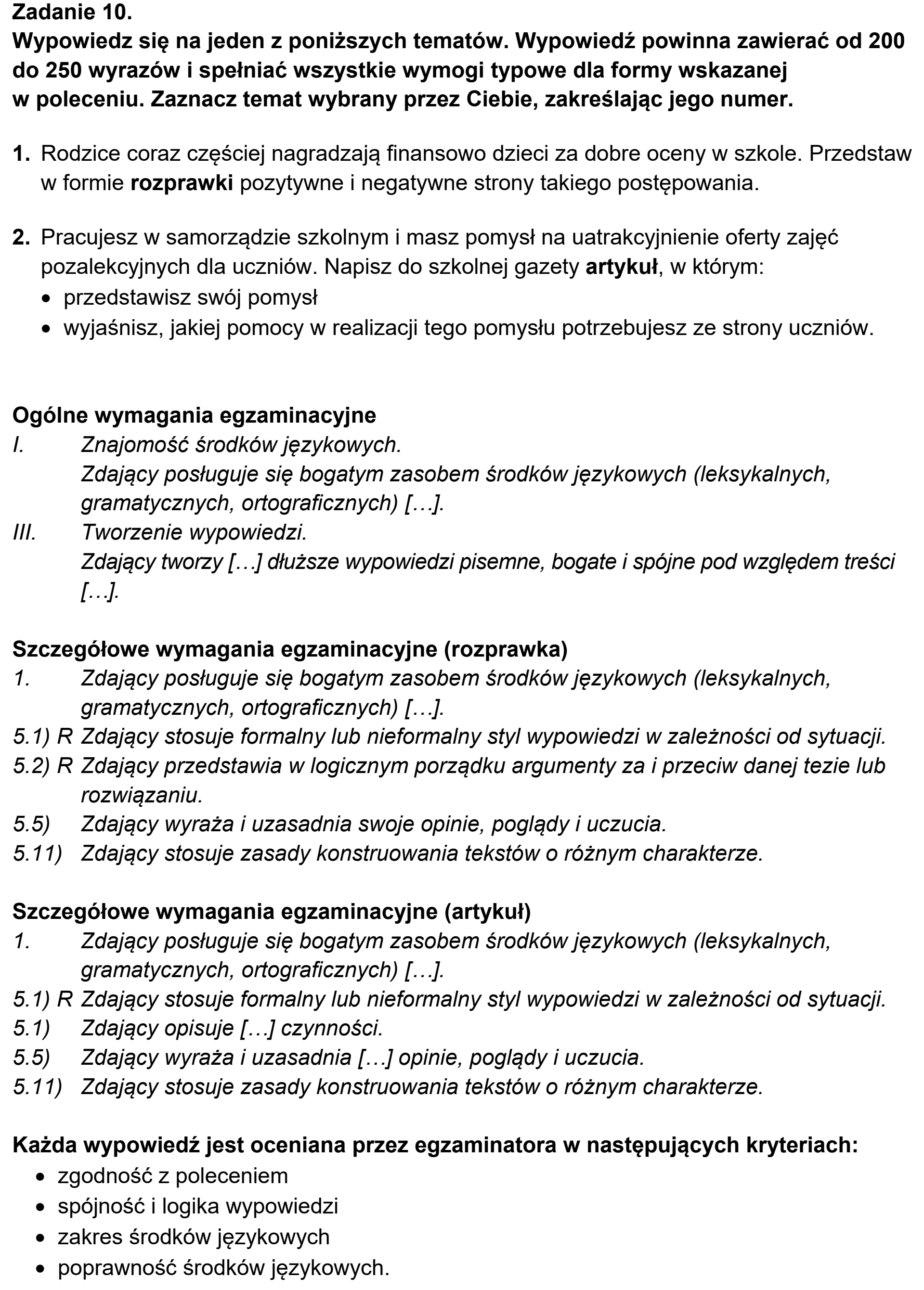 Matura, maj 2022, odpowiedź do zadania 10
