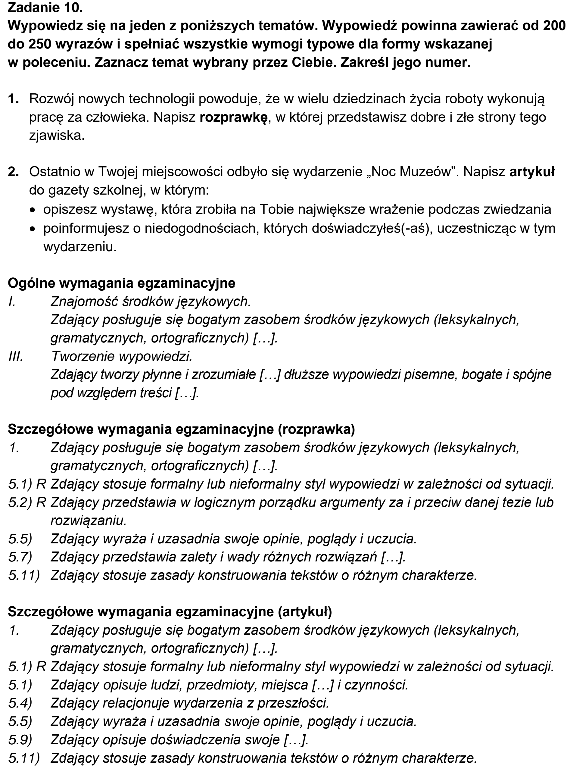 Matura, maj 2023, odpowiedź do zadania 10