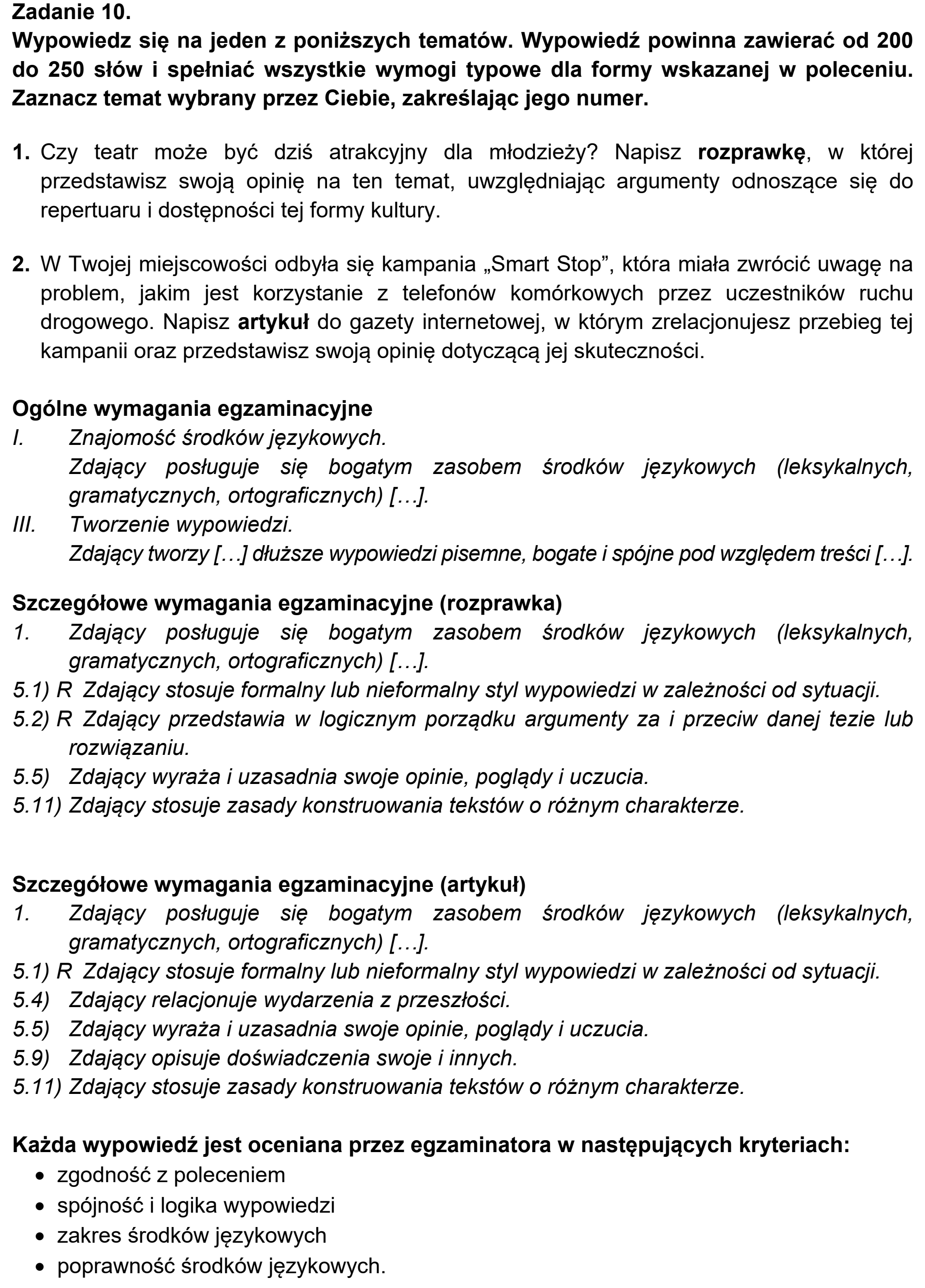 Matura próbna, marzec 2021, odpowiedź do zadania 10