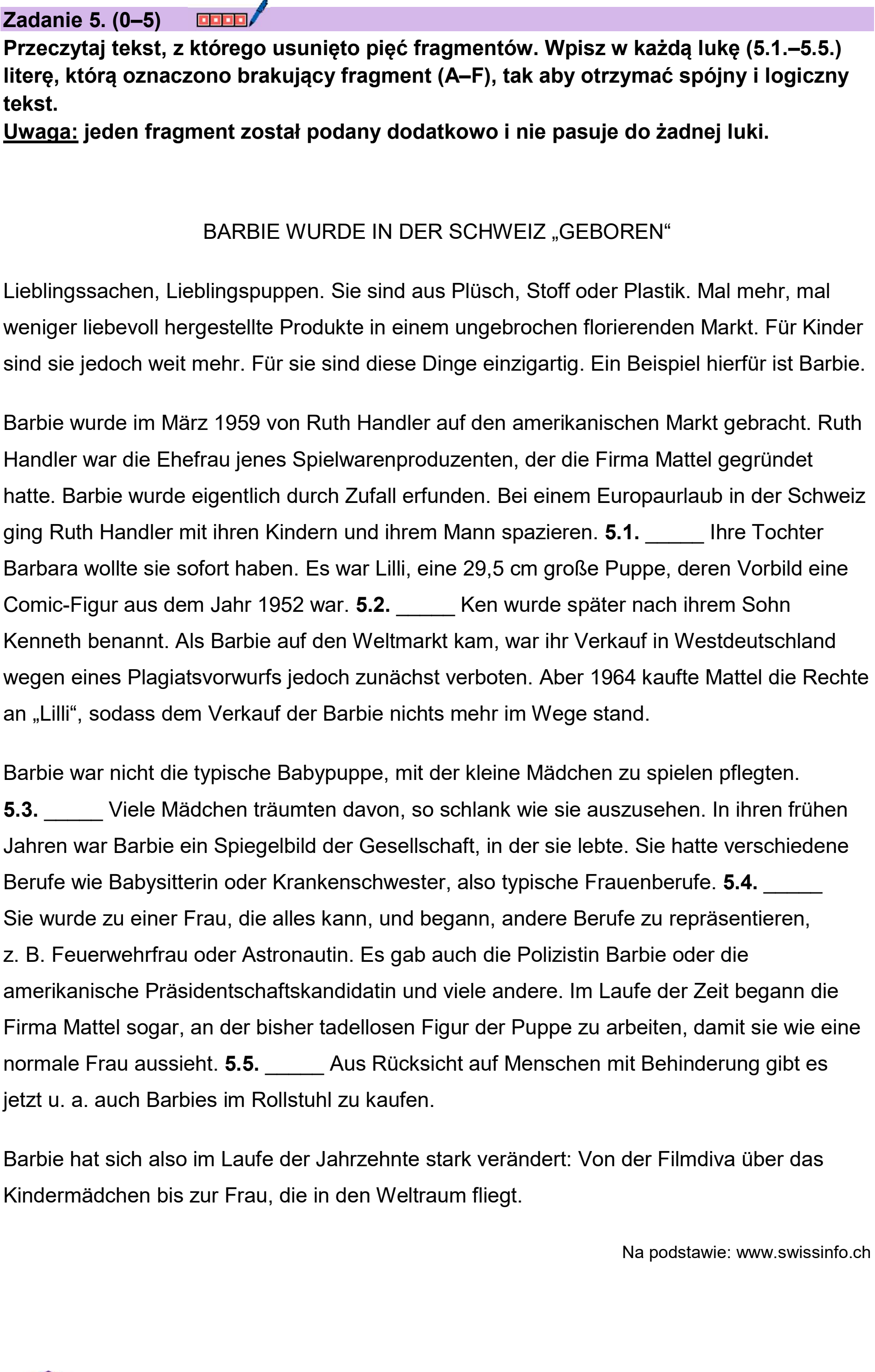 Matura, maj 2026, podgląd zadania 5, fragment 1