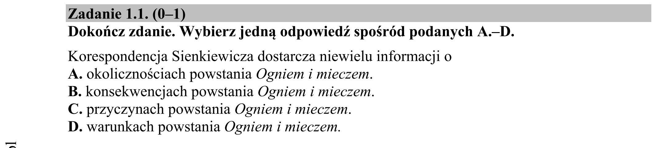 Matura dodatkowa, czerwiec 2015, zadanie 1.1