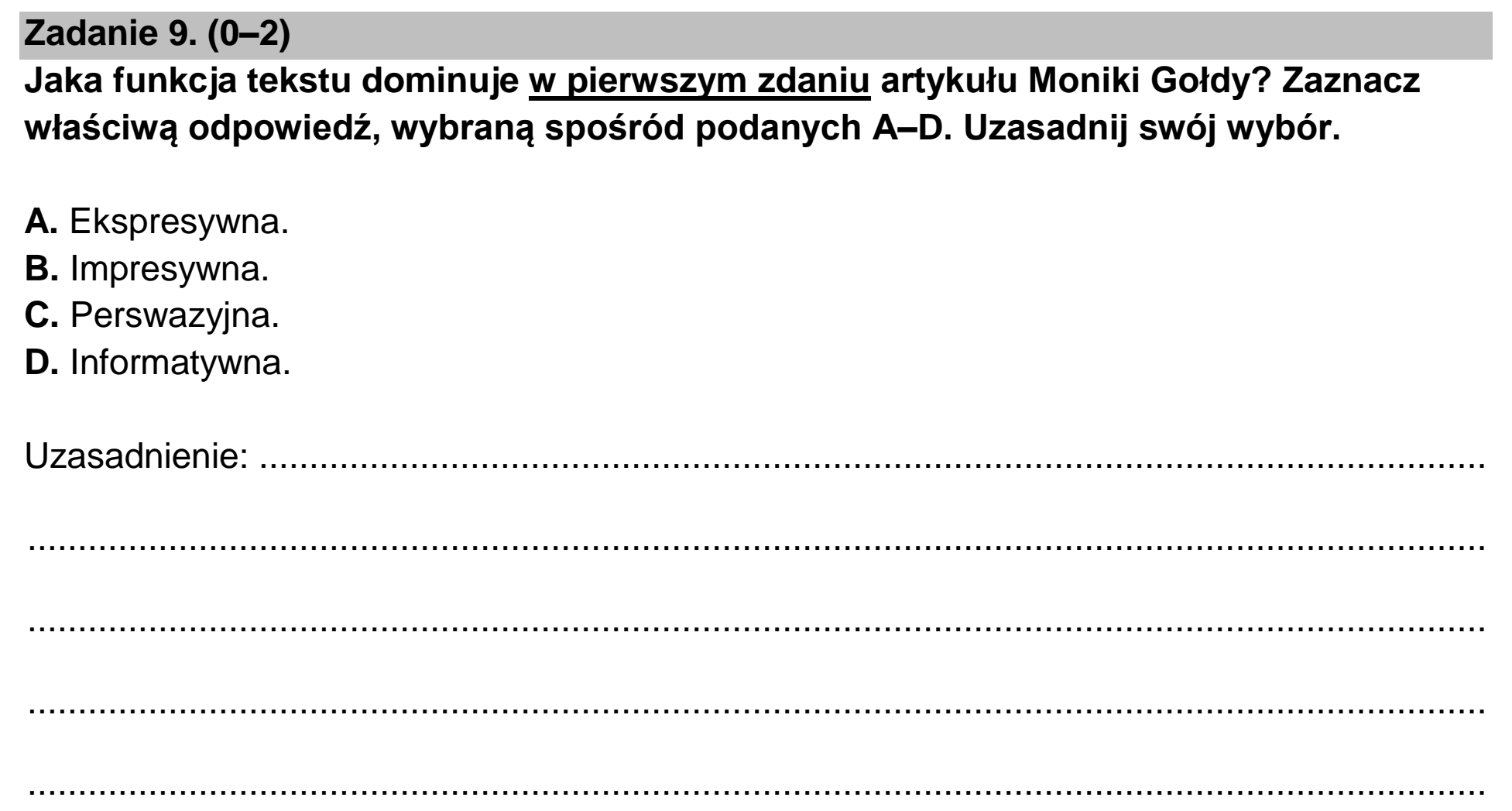 Matura dodatkowa, czerwiec 2026, podgląd zadania 9