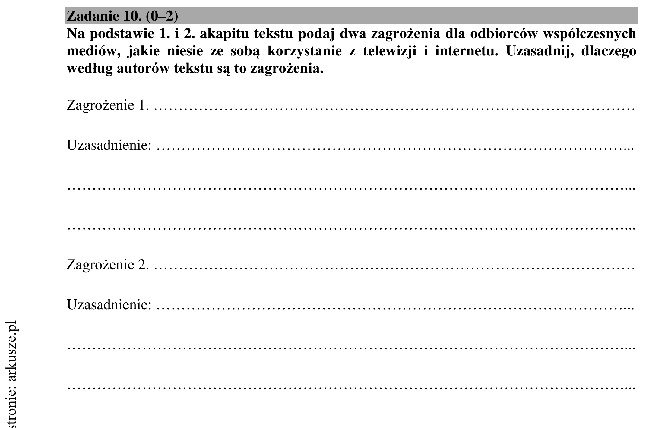 Matura dodatkowa, lipiec 2020, podgląd zadania 10